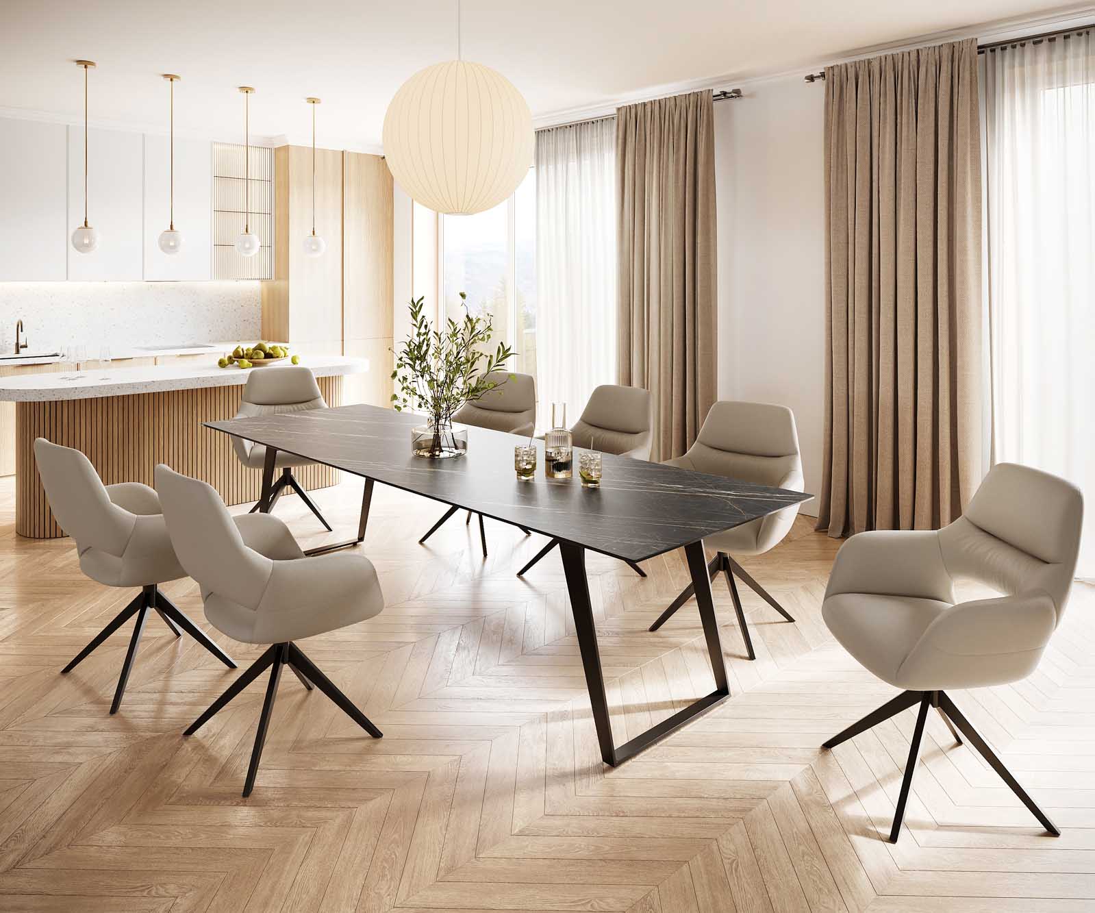 Eettafel Edge 300x100 keramiek Laminam® Noir Desir bruin metaal schuin zwart 6