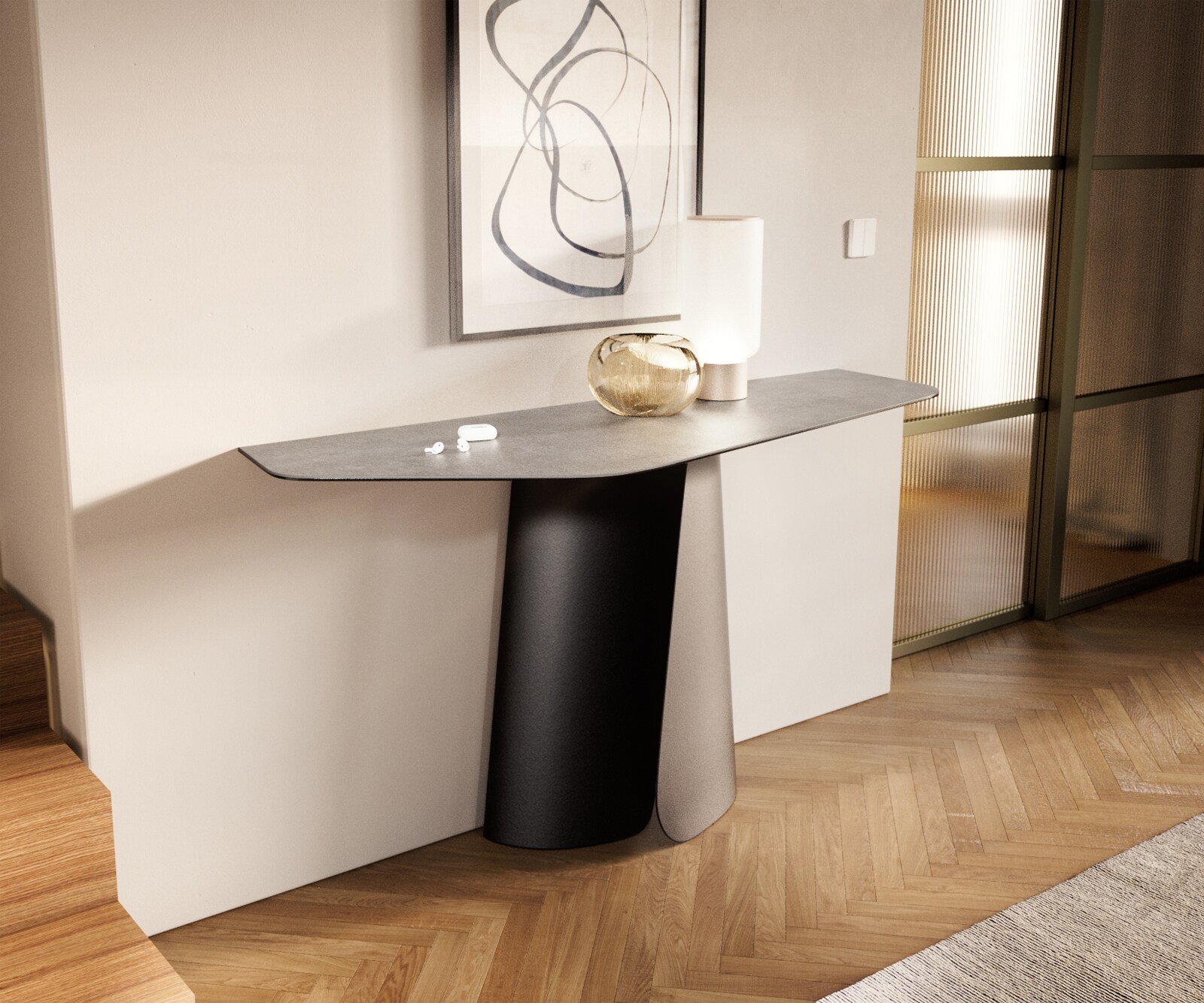 Consoletafel Edge Polygonaal 140x50 cm Keramiek Betongrijs Spios Metaal Zwart 4