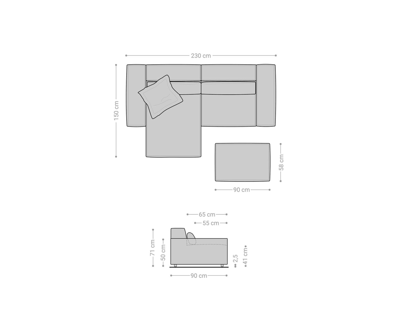 Hoekbank Sirpio 230x150 cm microvezel zwart variabele rugleuning met kruk 7
