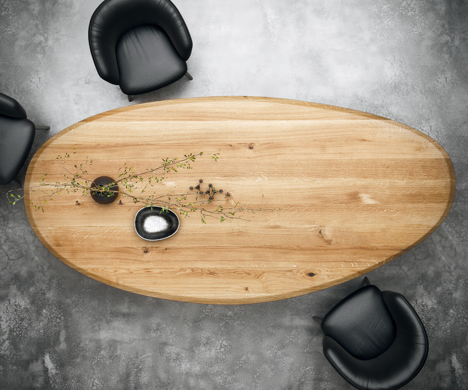 Eettafel Edge Oval 280x130x2,5 eiken natuur Cono metaal zilver Flow-Edge 4