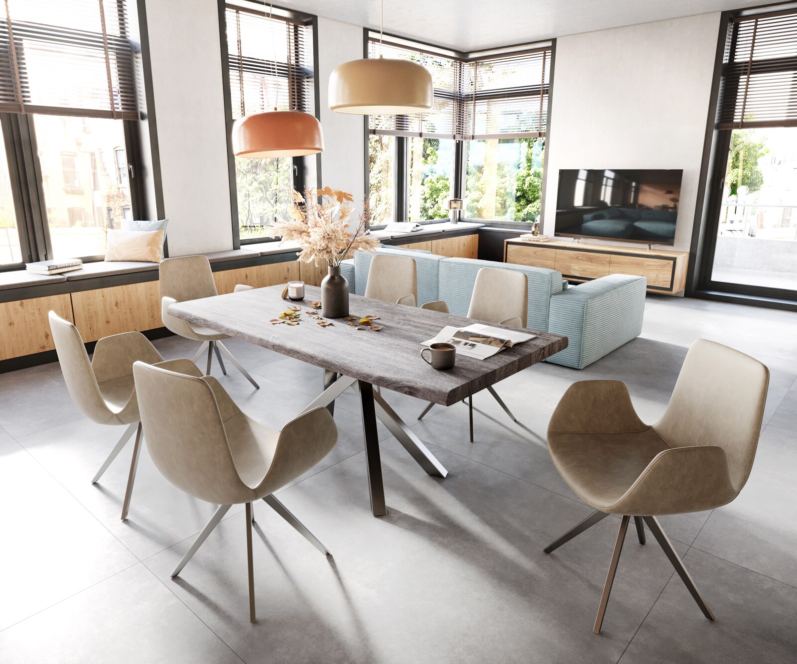 Eetkamerstoel Ilia-Flex met armleuning microvelours beige vintage kruisframe hoekig roestvrij staal 3 Eetkamerstoel Ilia-Flex met armleuning microvelours beige vintage kruisframe hoekig roestvrij staal 3