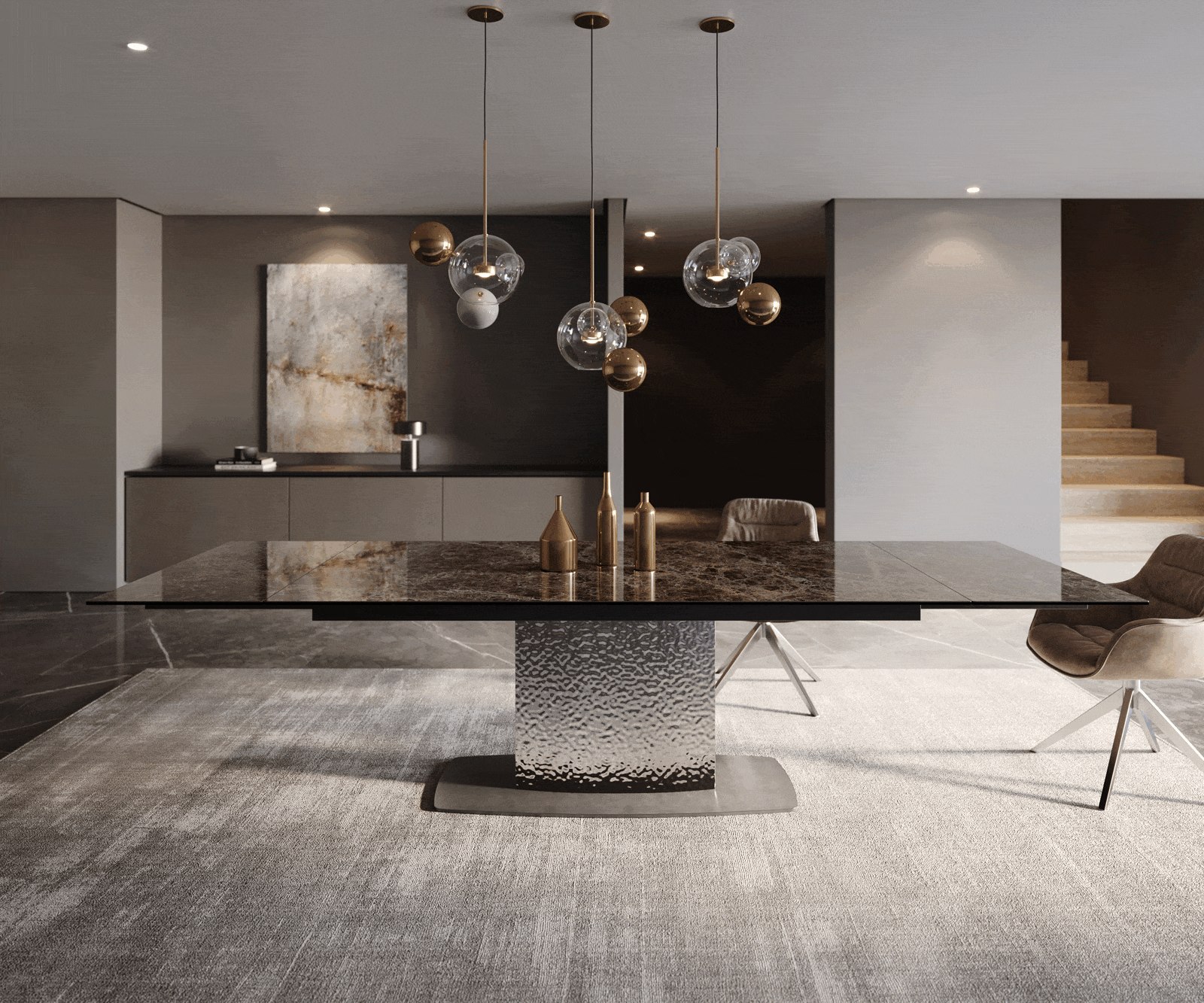Eettafel Edge Keramiek Emperador Extra Lucidato Donkerbruin 200-300x100 Wave Roestvrij staal uitschuifbaar 1