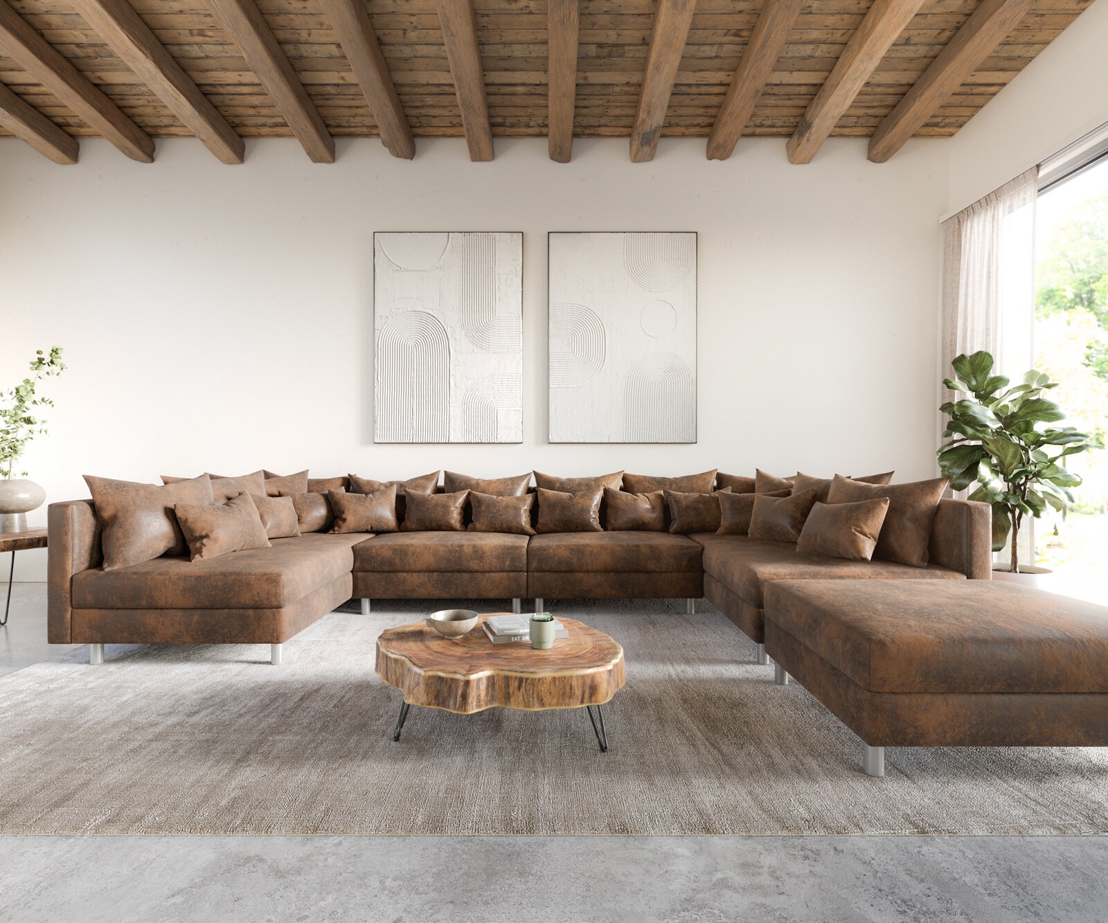 Woonlandschap Clovis XL bruine antiek optiek modulaire hocker 2