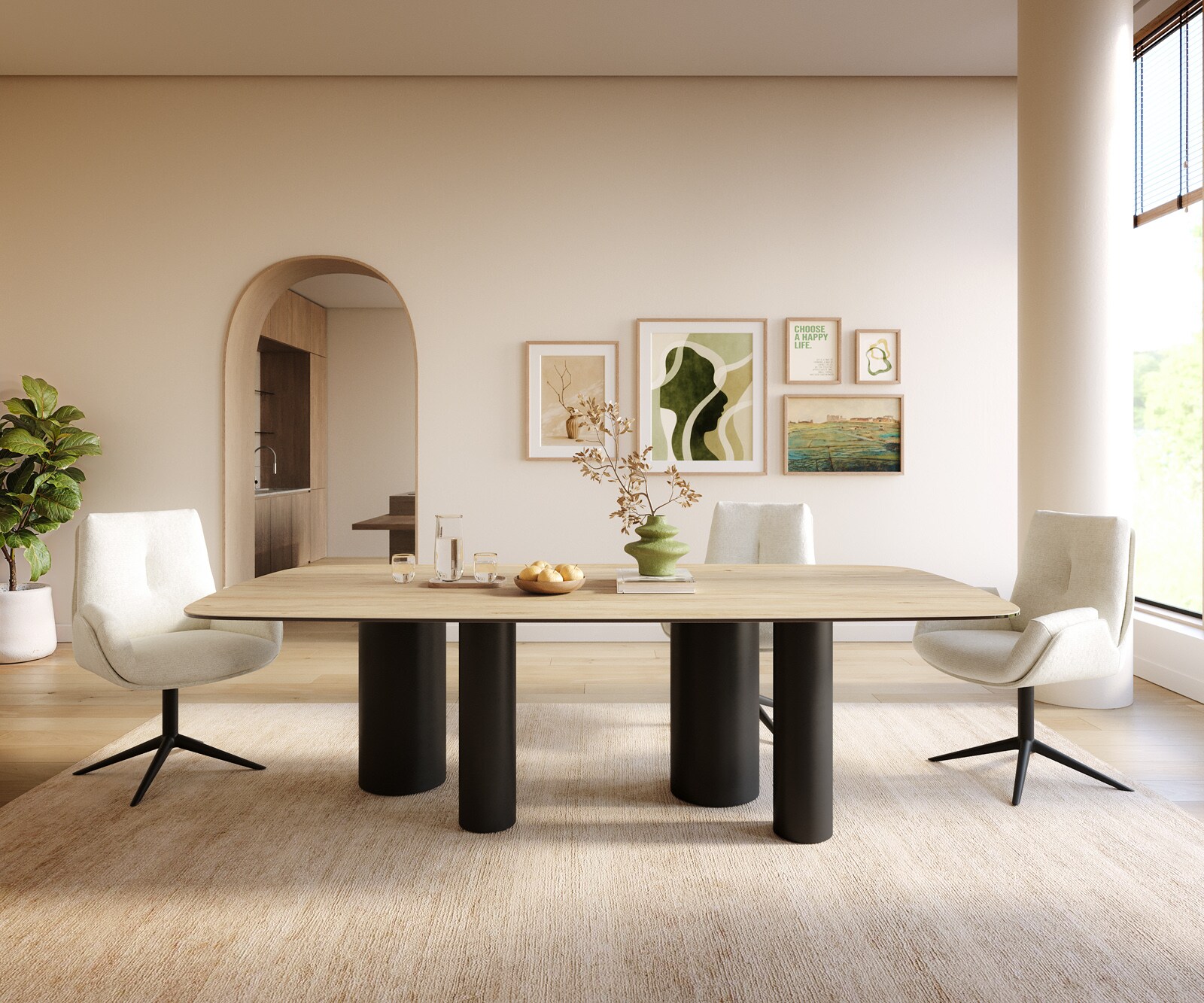 Eettafel Edge Boot 240x120 cm Keramiek Laminam® Sabbia Eichefarbig Pilier Metaal Zwart 1