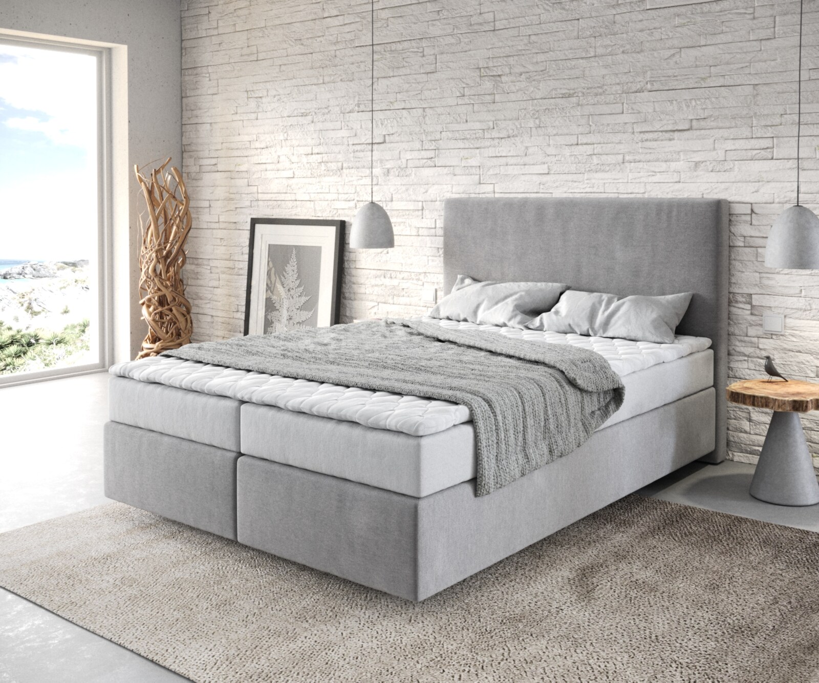 Boxspring-bed Dream-Well 140x200 cm Grijs Microvezel stof