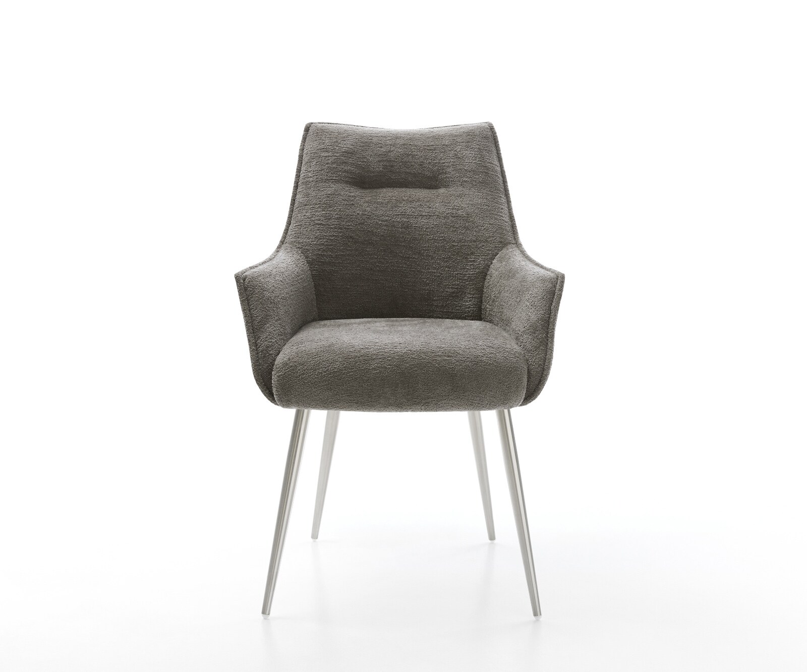 Eetkamerstoel Alja-Flex met armleuning bouclé zacht mud 4-poot conisch roestvrij staal pocketveer kern 2