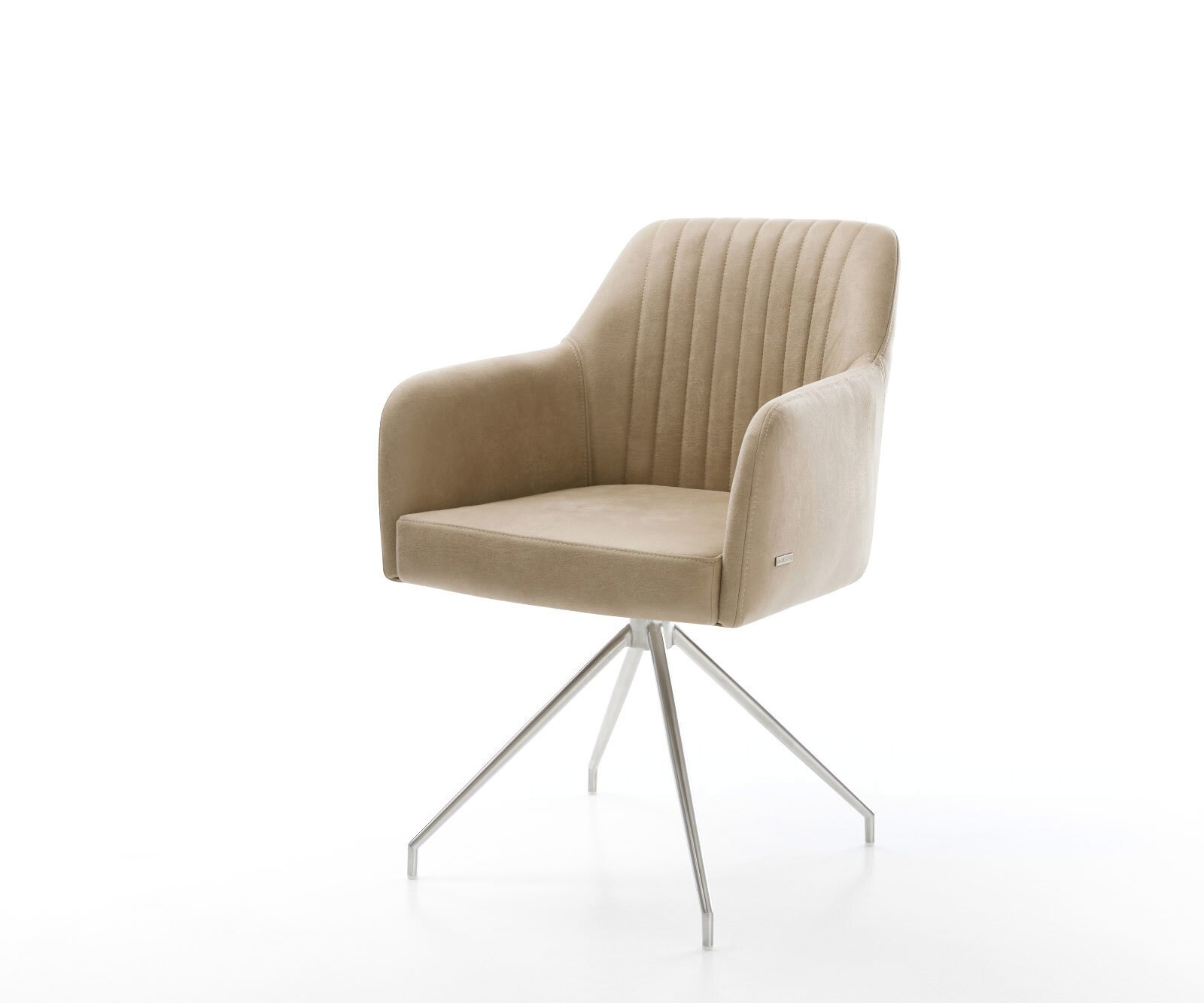 Eetkamerstoel Greg-Flex microvelours beige vintage kruisframe conisch roestvrij staal pocketveer kern