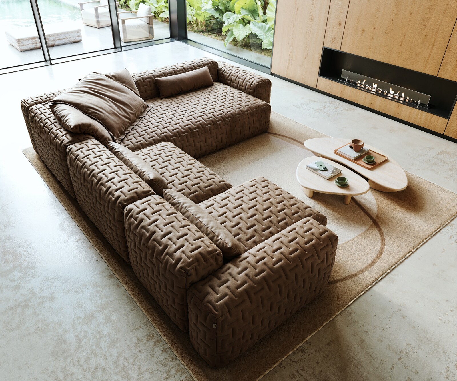 Woonkamer landschap Freestyle 360x290 cm Microvezelmateriaal Taupe Vintage gestikt 3