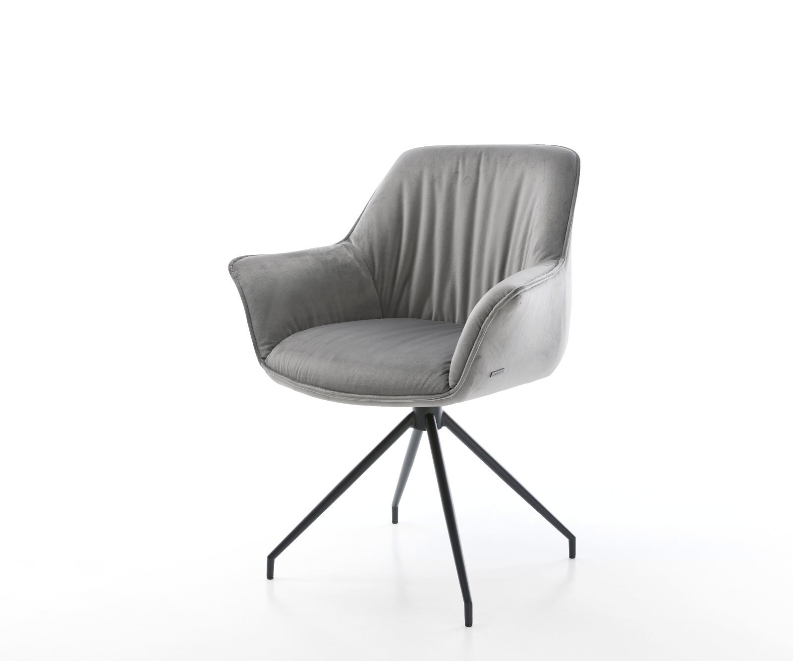 Eetkamerstoel Keila-Flex met armleuning fluweel grijs kruisframe conisch zwart 1