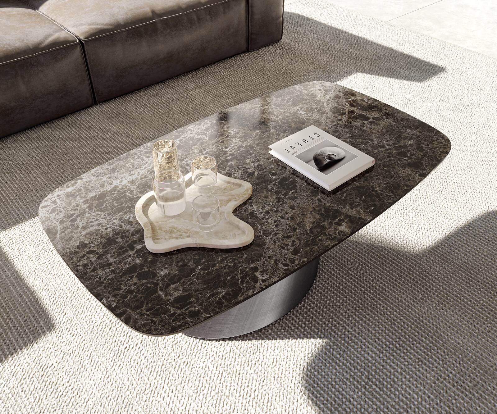 Salontafel Edge Boot 120x70 cm keramiek Laminam® Emperador Extra Lucidato donkerbruin Conis metallic zilver 4