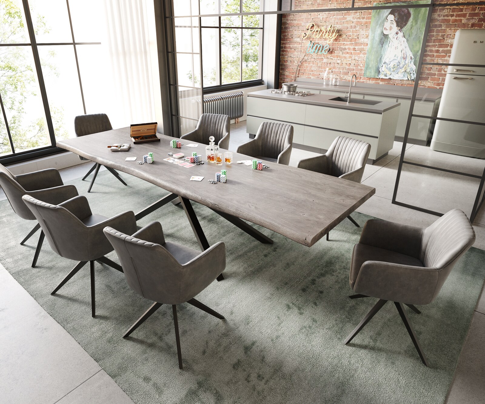 Eettafel Edge 300x100 XL acacia platina  kruisframe rechthoek zwart  Live-Edge 5