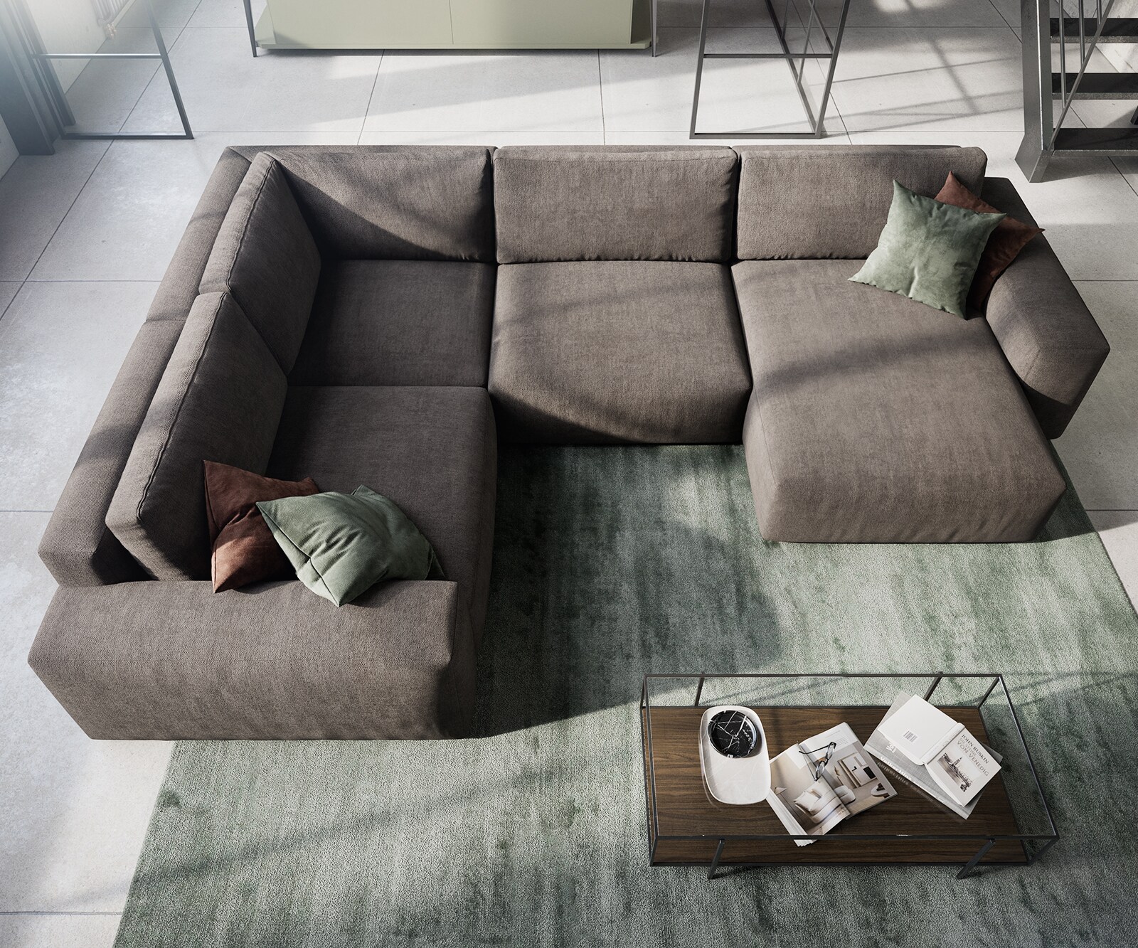 Woonkamerlandschap Lanzo XL microvezel kaki bruin 360x260 cm variabele fauteuil 3