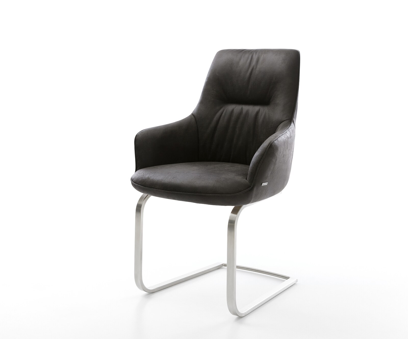 Sledemodel Zelia-Flex met armleuning microvelours antraciet vintage sledemodel vlak roestvrij staal pocketveer kern