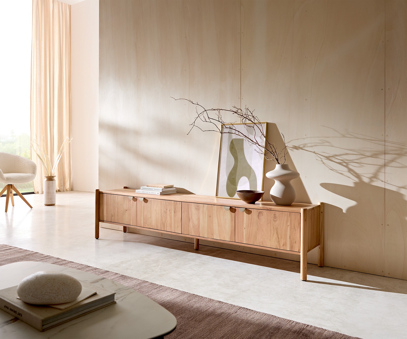 Tv-meubel Caius 200 cm acacia aura 4 deuren Tv-meubel Caius 200 cm acacia aura 4 deuren