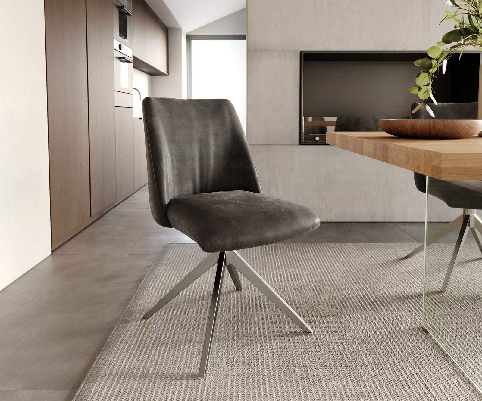 Draaistoel Elso-Flex microvelours antraciet vintage kruisframe breed roestvrij staal 360° draaibaar pocketveer kern Draaistoel Elso-Flex microvelours antraciet vintage kruisframe breed roestvrij staal 360° draaibaar pocketveer kern