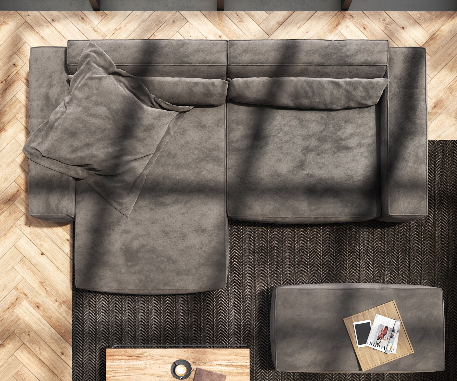 Hoekbank Sirpio XL 270x170 cm microvezel kaki bruin recamiere variabele met kruk 8