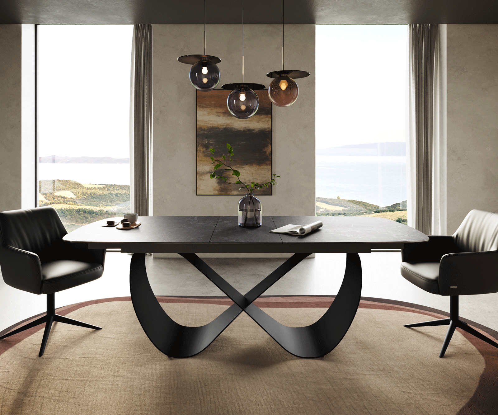 Eettafel Edge Boot 180-220x100 cm Keramiek Laminam® Nero Greco Anthrazit Infinity Metaal Zwart uitschuifbaar 2