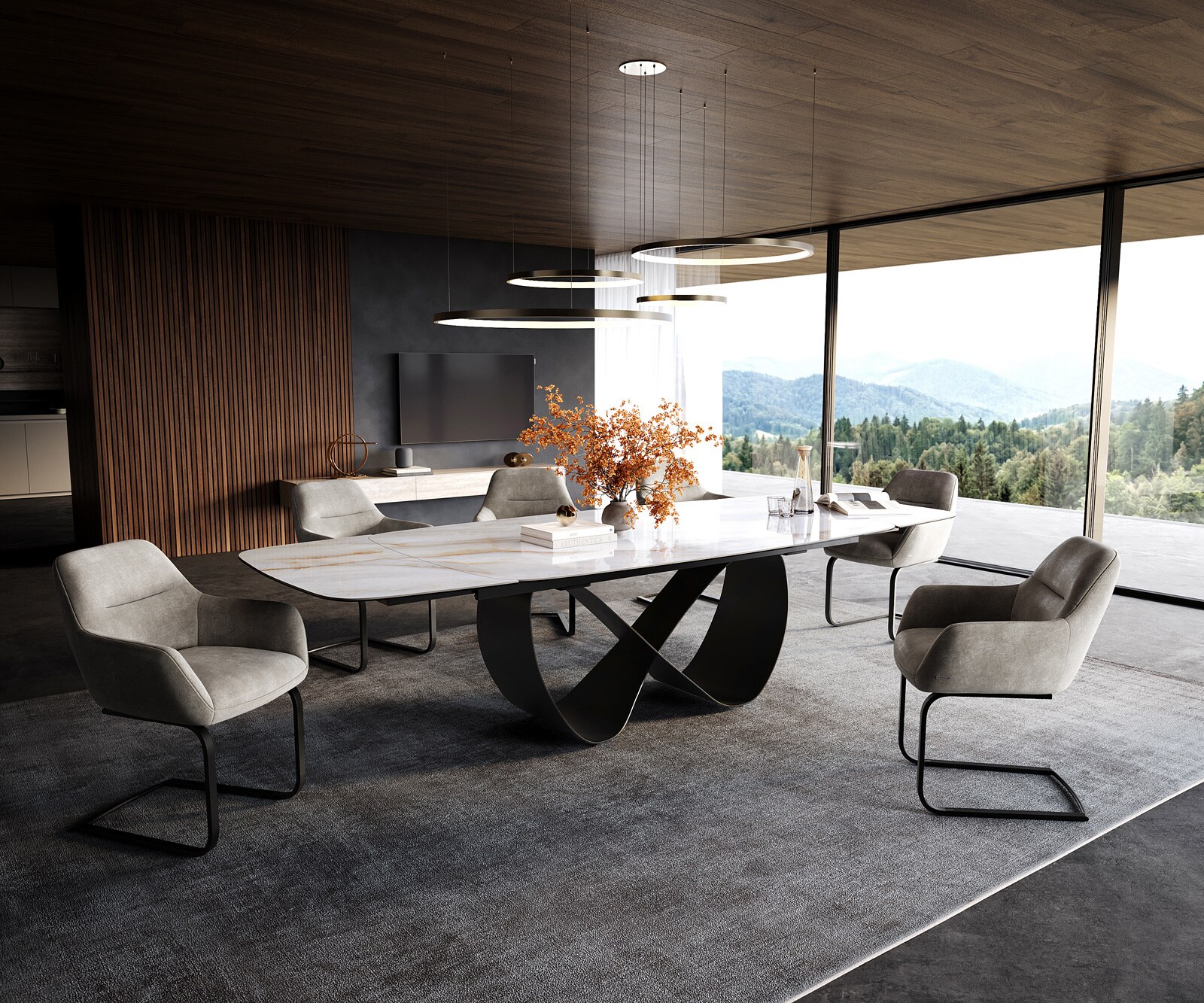 Eettafel Edge Boot 200-300x120 cm Keramiek Onyx Pearl Infinity Metaal Zwart uitschuifbaar 6