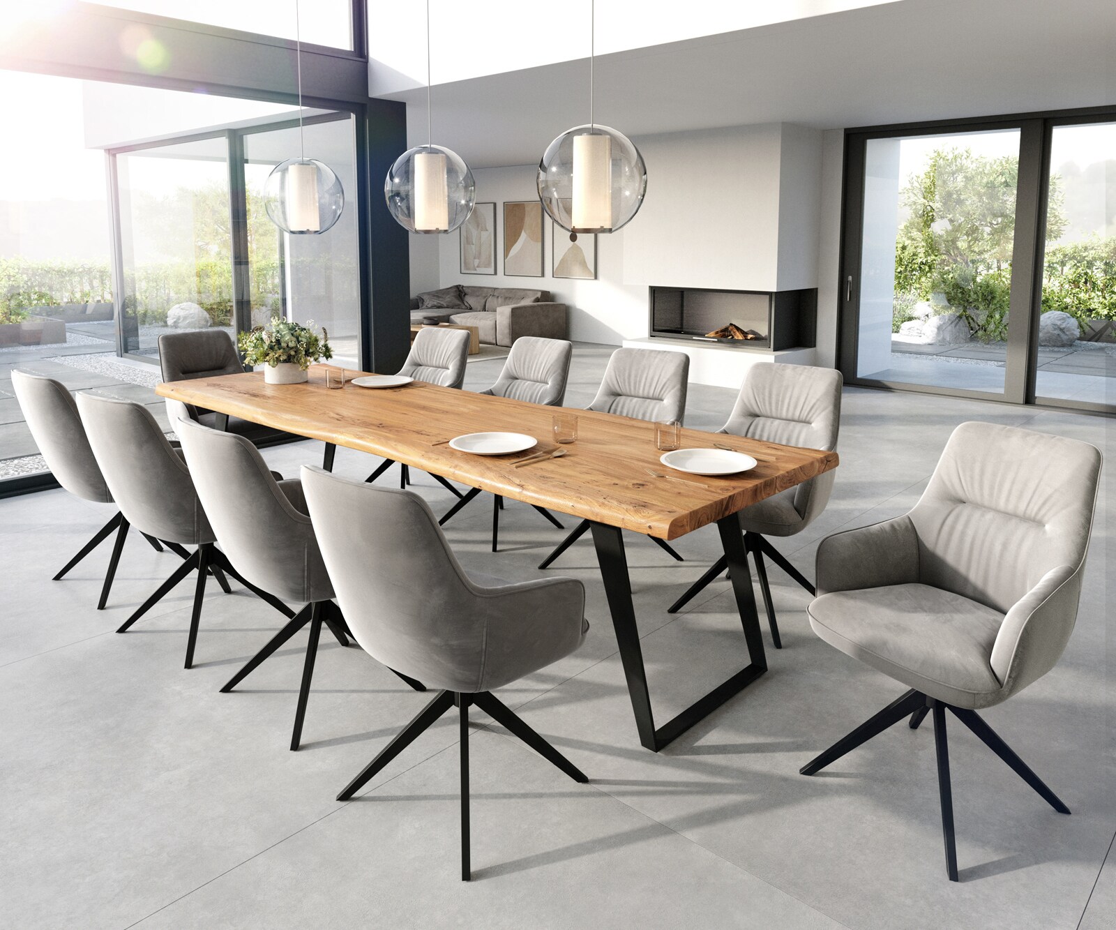 Eetkamerstoel Zelia-Flex met armleuning fluweel grijs kruisframe breed zwart pocketveer kern 4