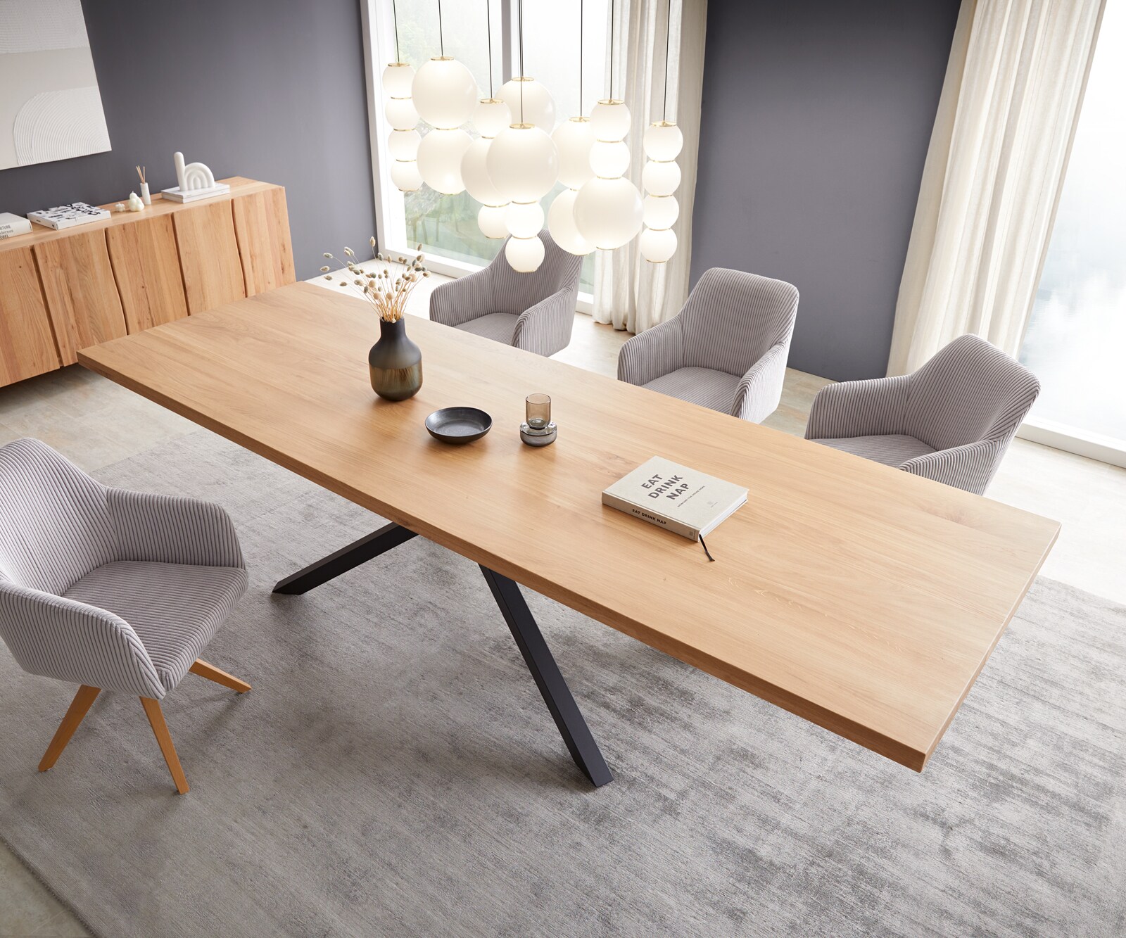 Eettafel Edge 300x100 eiken natuur kruisframe rechthoek zwart  Live-Edge 4