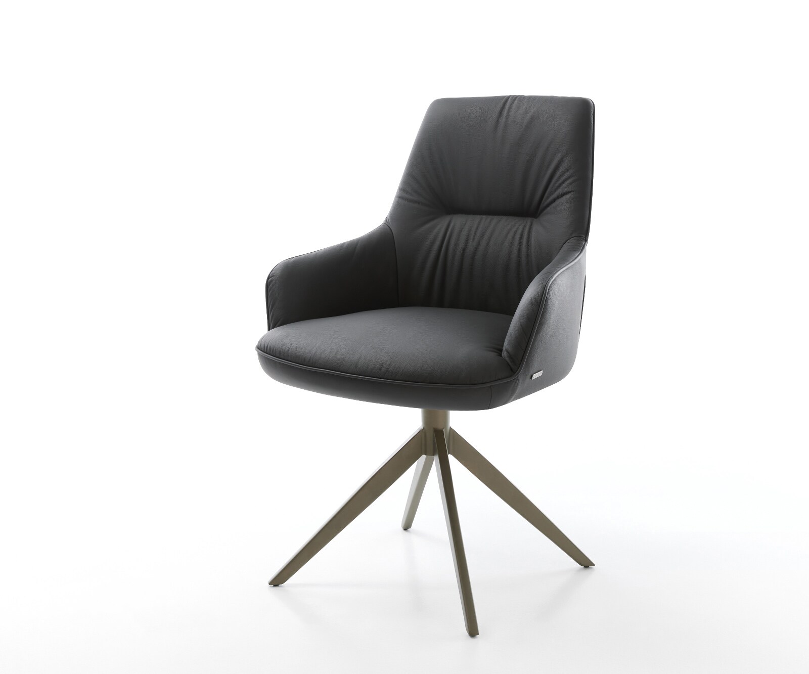 Draaistoel Zelia-Flex met armleuning echt leer zwart kruisframe breed afwerking met titanium 360° draaibaar rocker-functie pocketveer kern 1