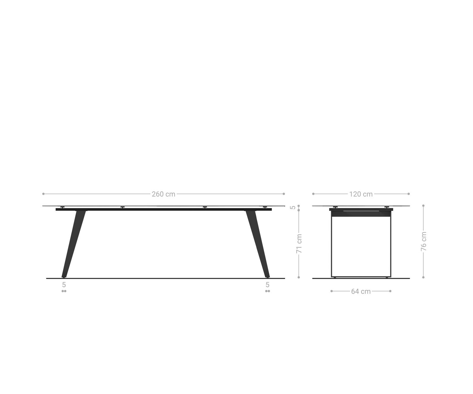 Eettafel Edge Boot 260x120 cm Keramiek Laminam® Sabbia Eichefarbig Metaal Schräg Zwart 8