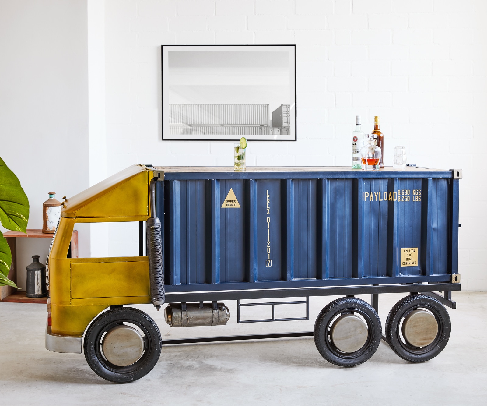 Barwagen 220x110 cm Metaal Mangohout Blauw Geel 1 Barwagen 220x110 cm Metaal Mangohout Blauw Geel 1