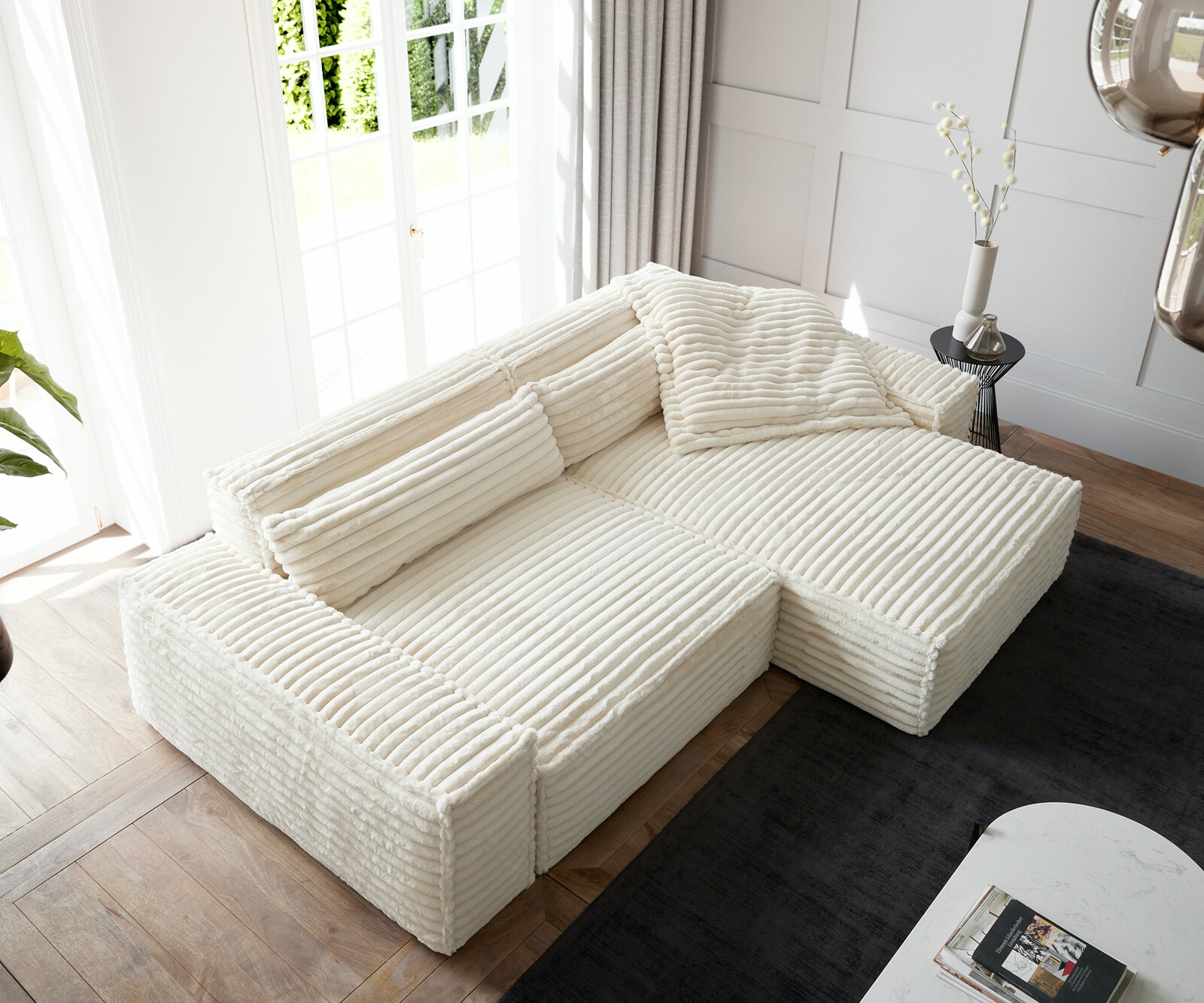 Hoekbank Sirpio XL 270x170 cm Pluche Koord Beige Recamiere Variabel 4