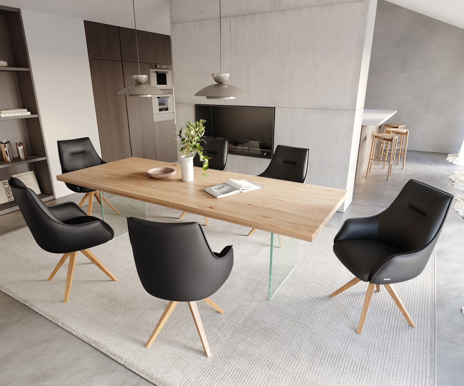 Draaistoel Alja-Flex met armleuning echt leer zwart houten frame hoekig natuur 180° draaibaar pocketveer kern 6 Draaistoel Alja-Flex met armleuning echt leer zwart houten frame hoekig natuur 180° draaibaar pocketveer kern 6