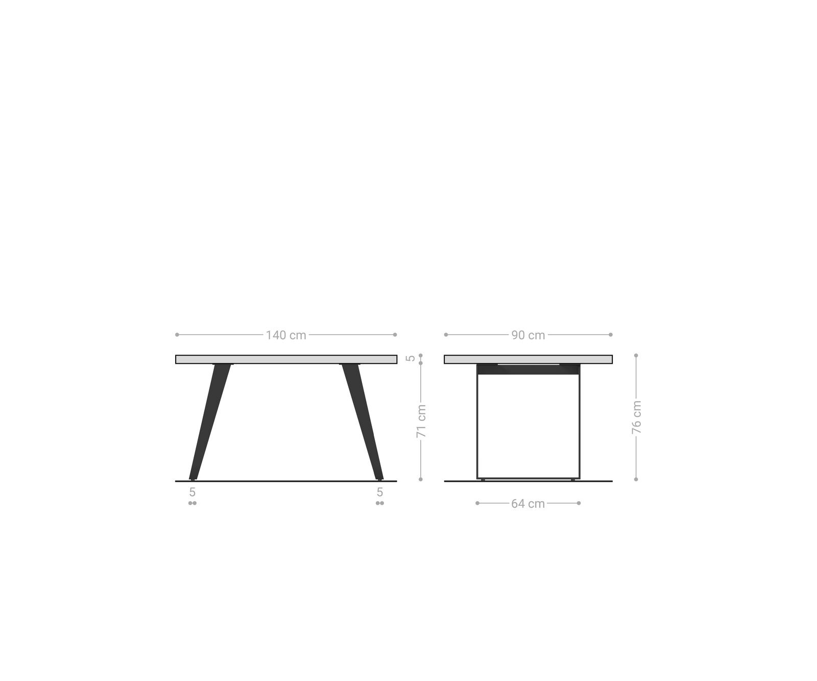 Eettafel Edge 140x90 XL acacia natuur roestvrijstaal schuin Live-Edge 6