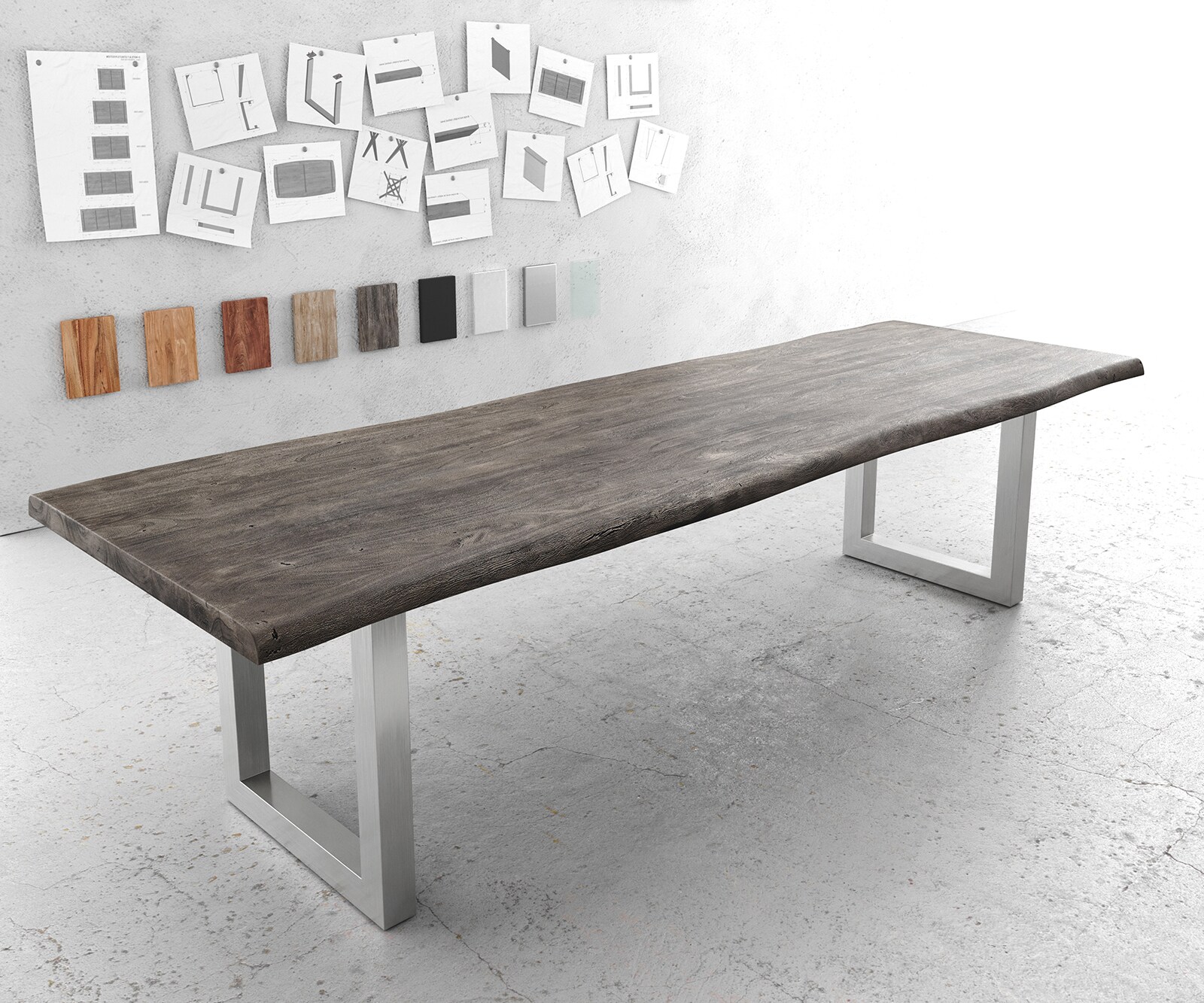 Eettafelblad Edge 300x100cm XL acacia platina Live-Edge 3 Eettafelblad Edge 300x100cm XL acacia platina Live-Edge 3