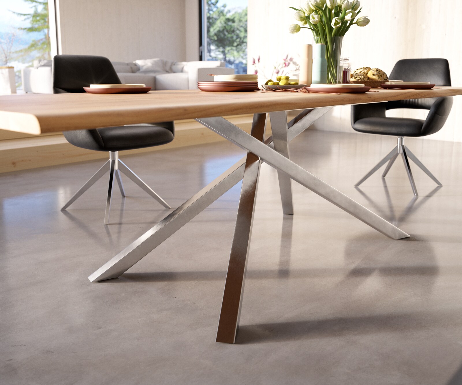 Eettafel Edge 260x100 acacia natuur Kreuzframe rechthoek edelstaal Live-Edge 4