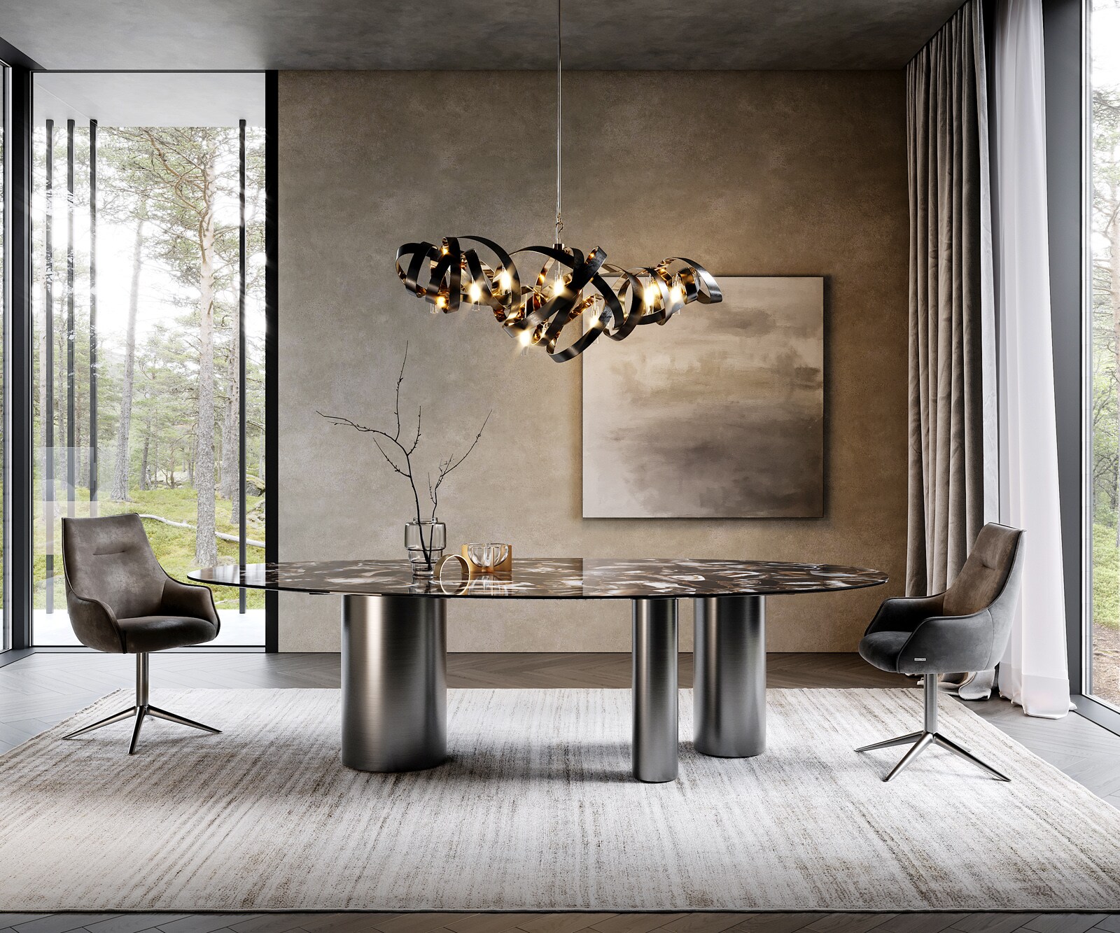 Onderstel Troa roestvrij staal goud/zwart voor tafelbladen vanaf 200 cm 3 Onderstel Troa roestvrij staal goud/zwart voor tafelbladen vanaf 200 cm 3