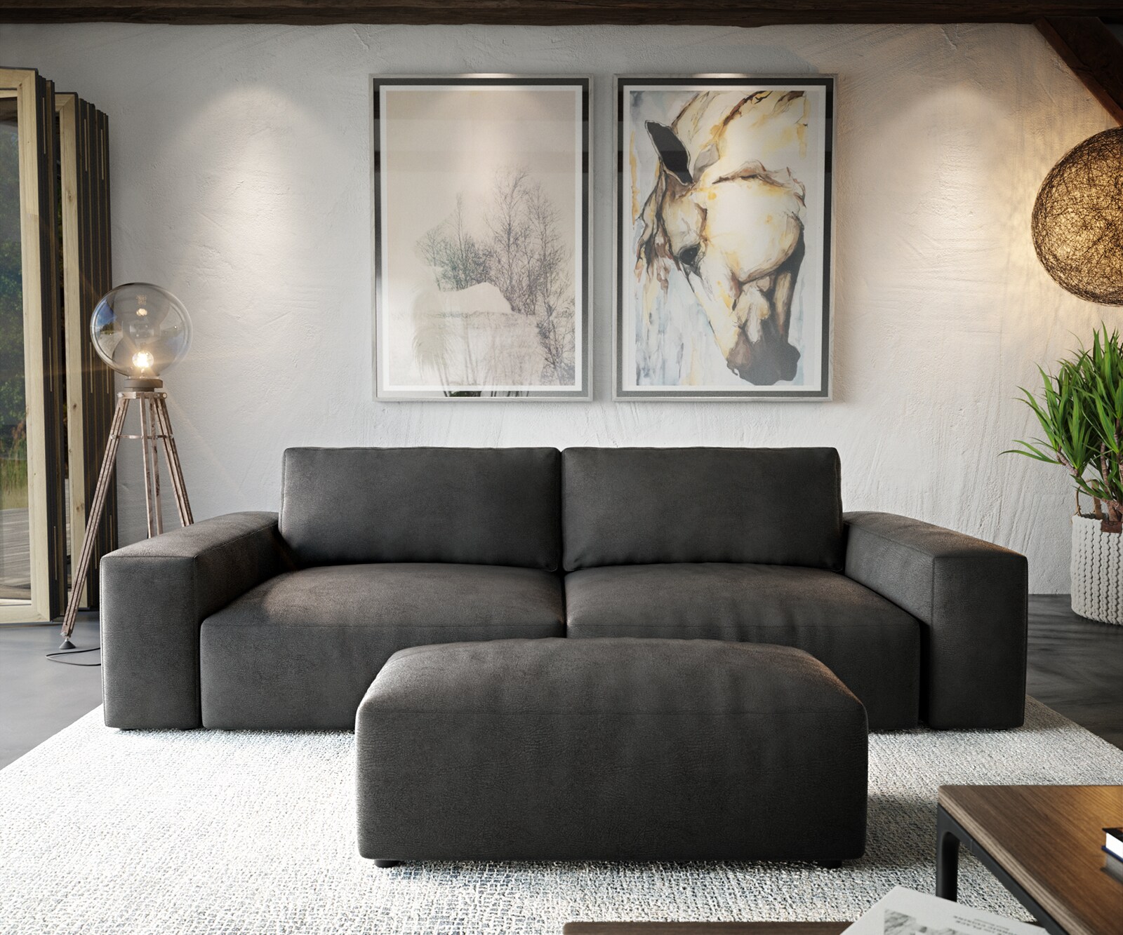 Big-sofa Lanzo XL kunstleer vintage antraciet 270x130 cm met poef 1