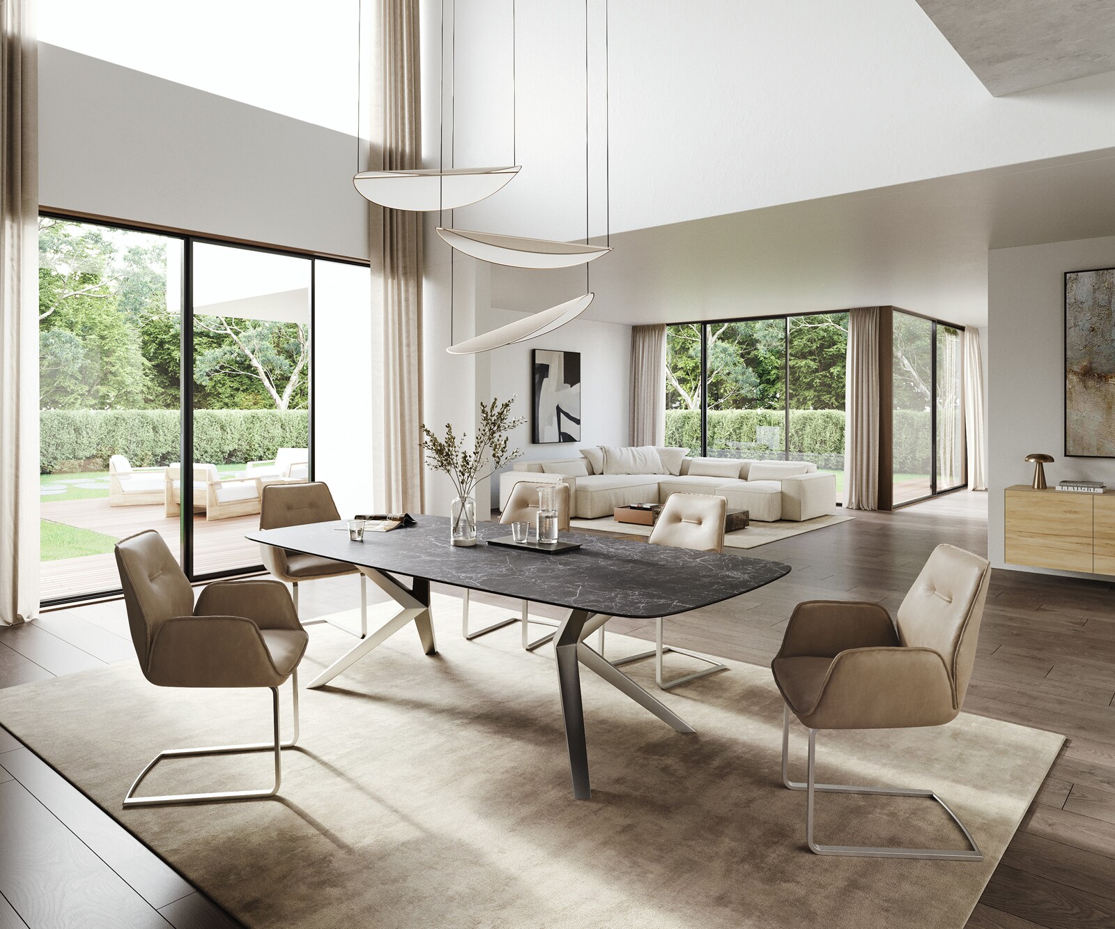 Eettafel Edge Boot 260x120 cm Keramiek Laminam® Nero Greco Anthrazit Zenthara hoekig Roestvrij staal 5