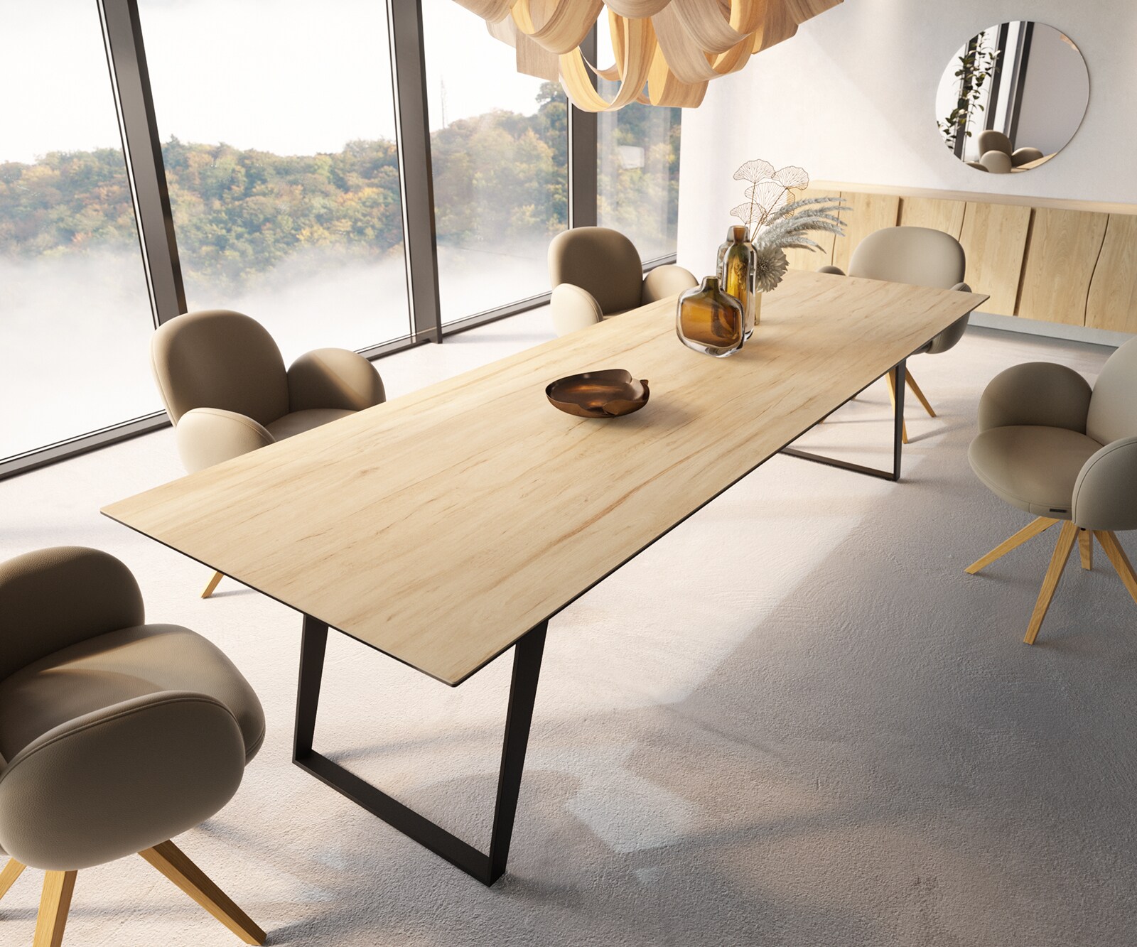 Eetkamertafel Edge 300x100 keramiek Laminam® Sabbia eiken kleur metaal schuin zwart 4