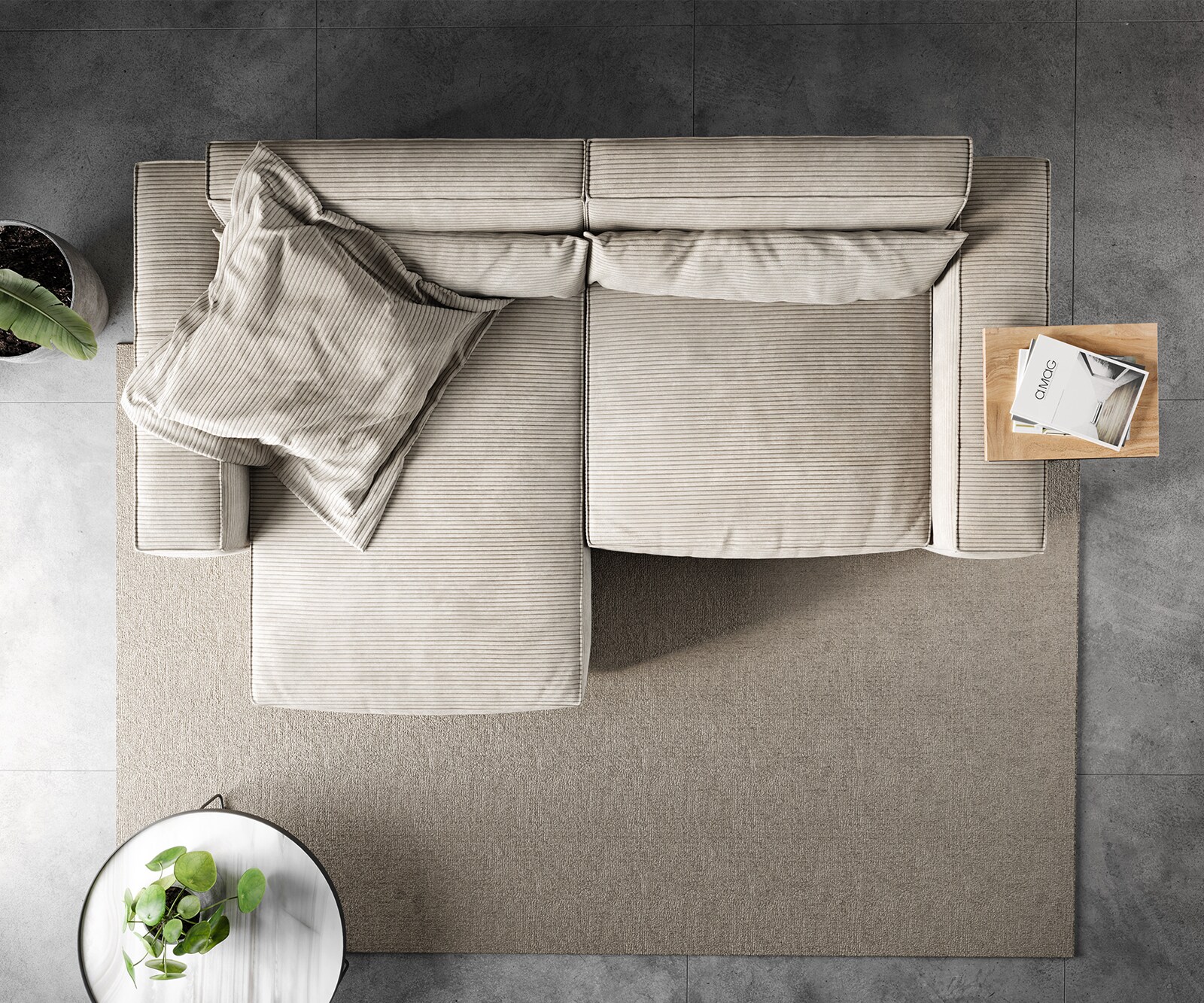 Hoekbank Sirpio 230x155 cm koord beige recamiere variabele 5