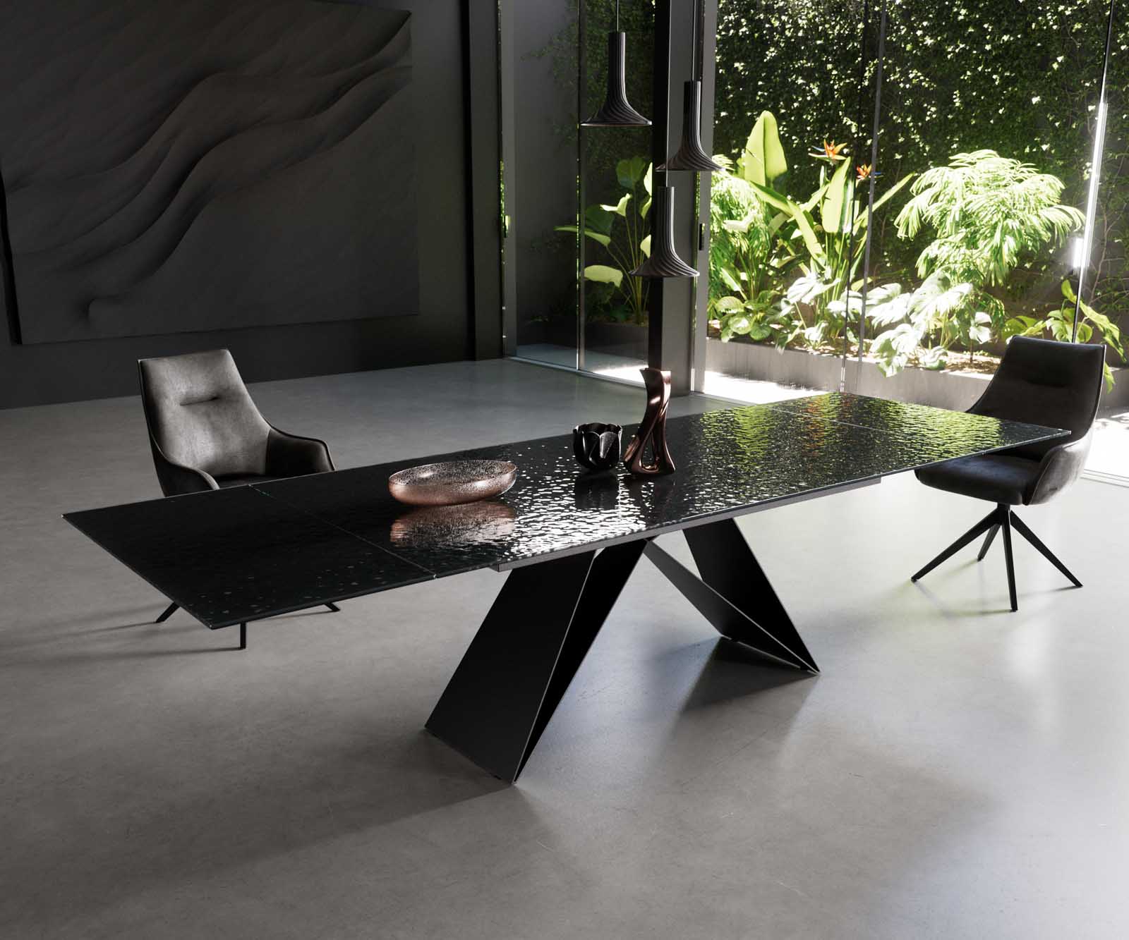 Eettafel Edge Randglas reliëfglas uitschuifbaar 2