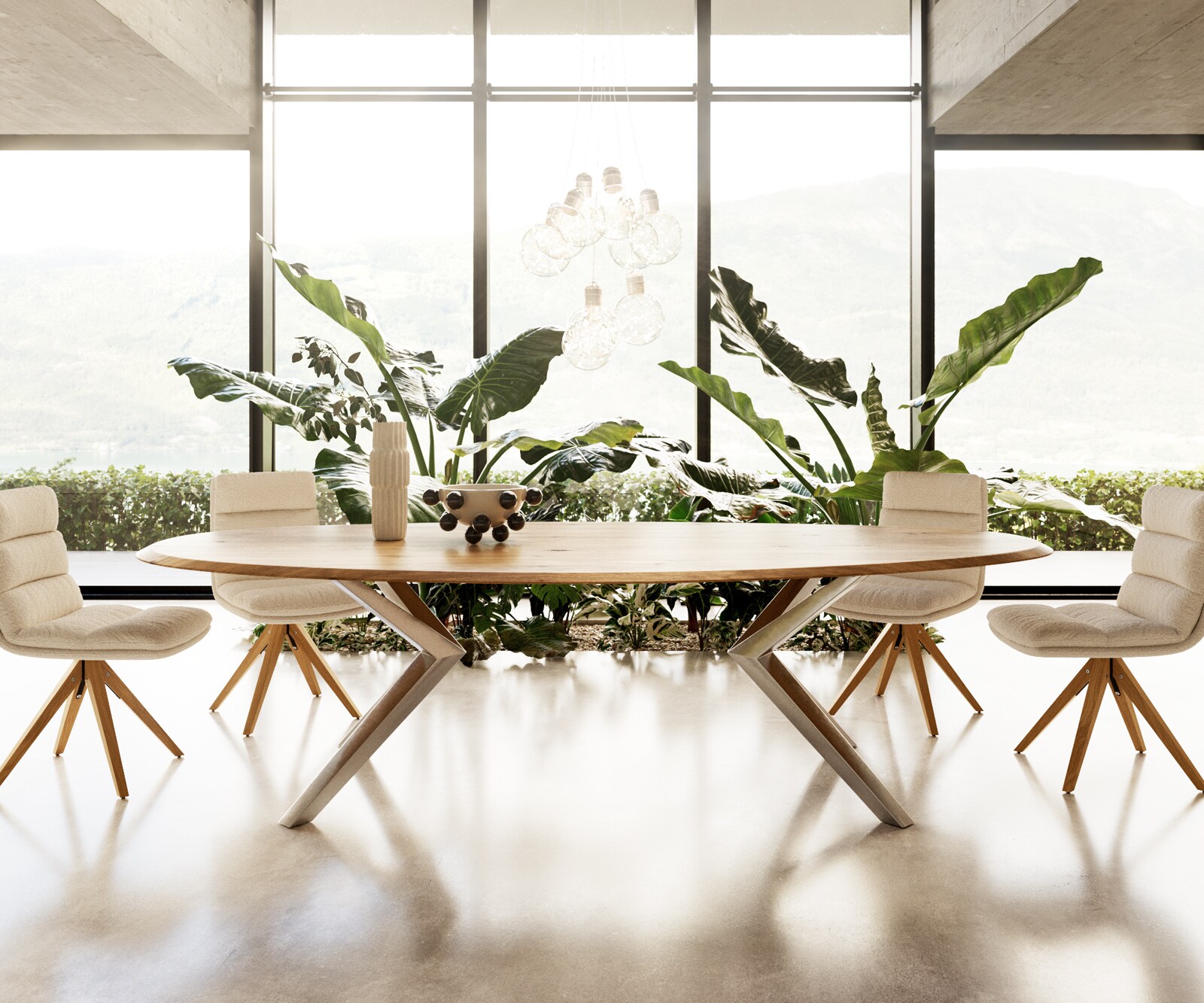 Eettafel Edge Oval 280x130x2,5 eiken natuur Zenthara kantig RVS Flow-Edge 3