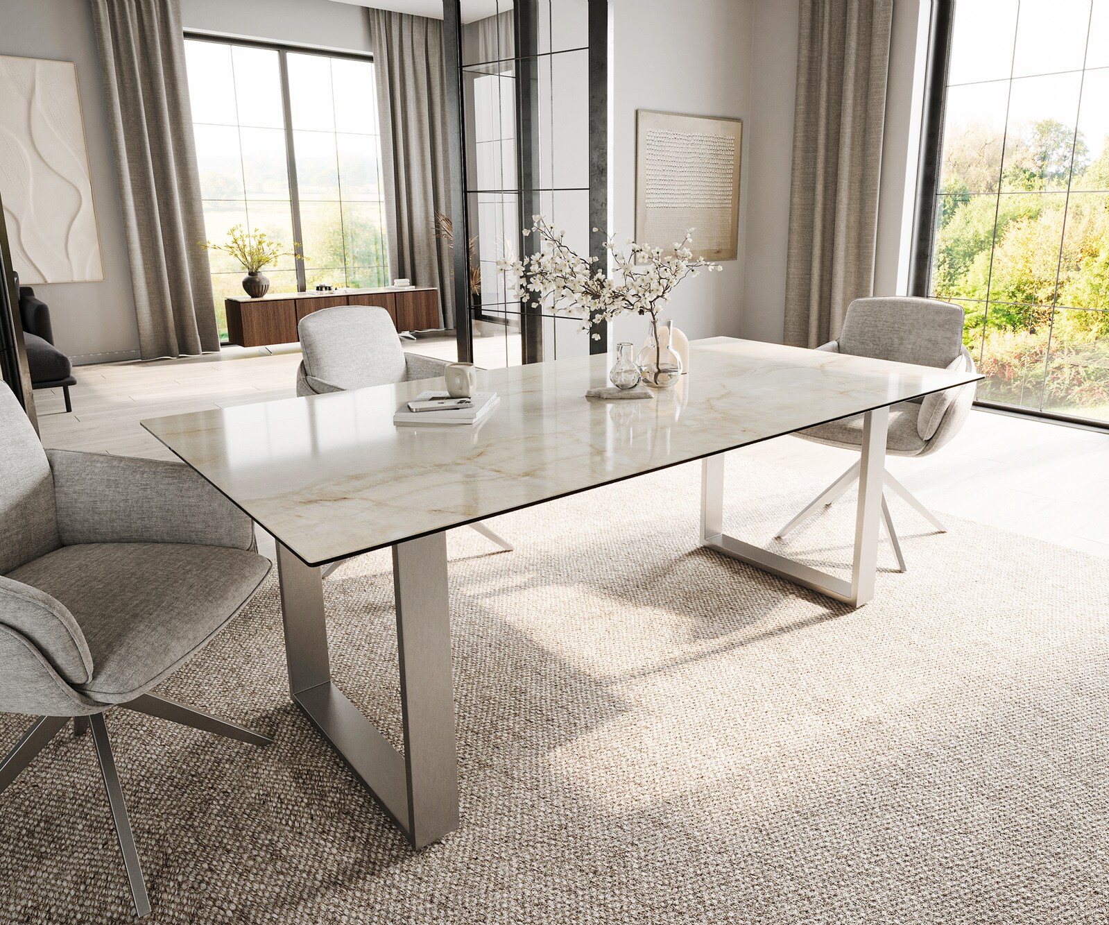 Eetkamertafel Edge 200x100 Keramiek Laminam® Onice Oro Roestvrij staal Smal 1