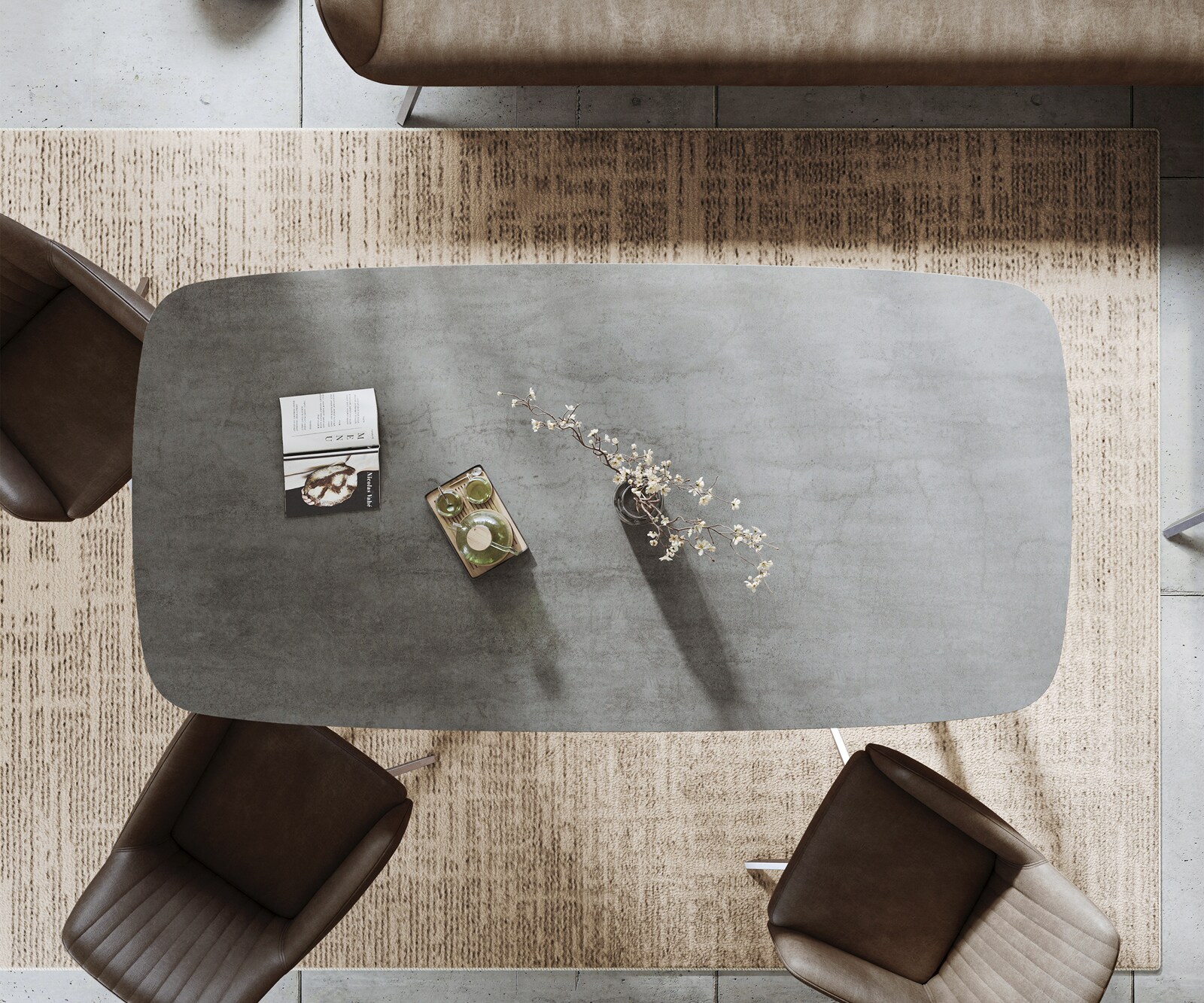 Eettafel Edge boot 200x100 cm keramiek beton grijs roestvrij staal schuin 5