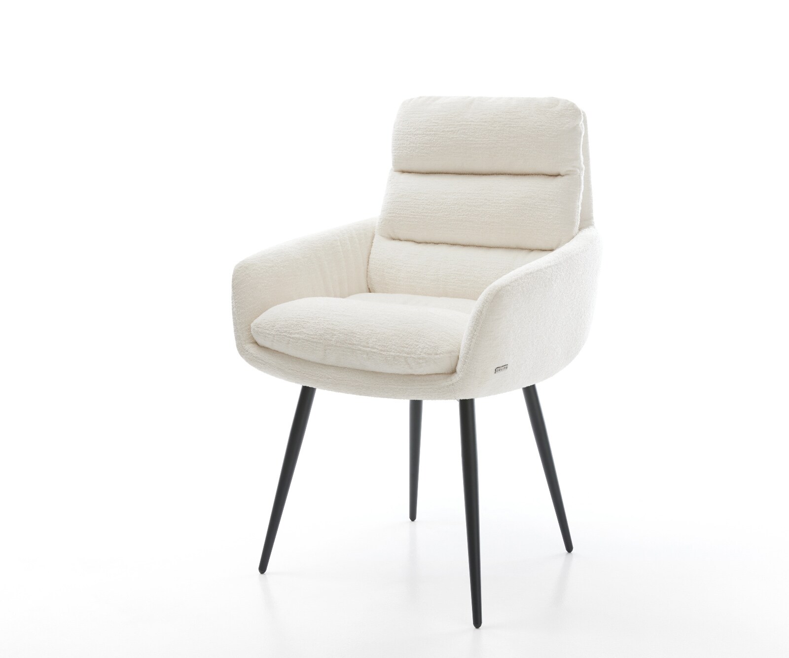 Eetkamerstoel Abelia-Flex met armleuning bouclé zacht beige 4-poot conisch zwart 1