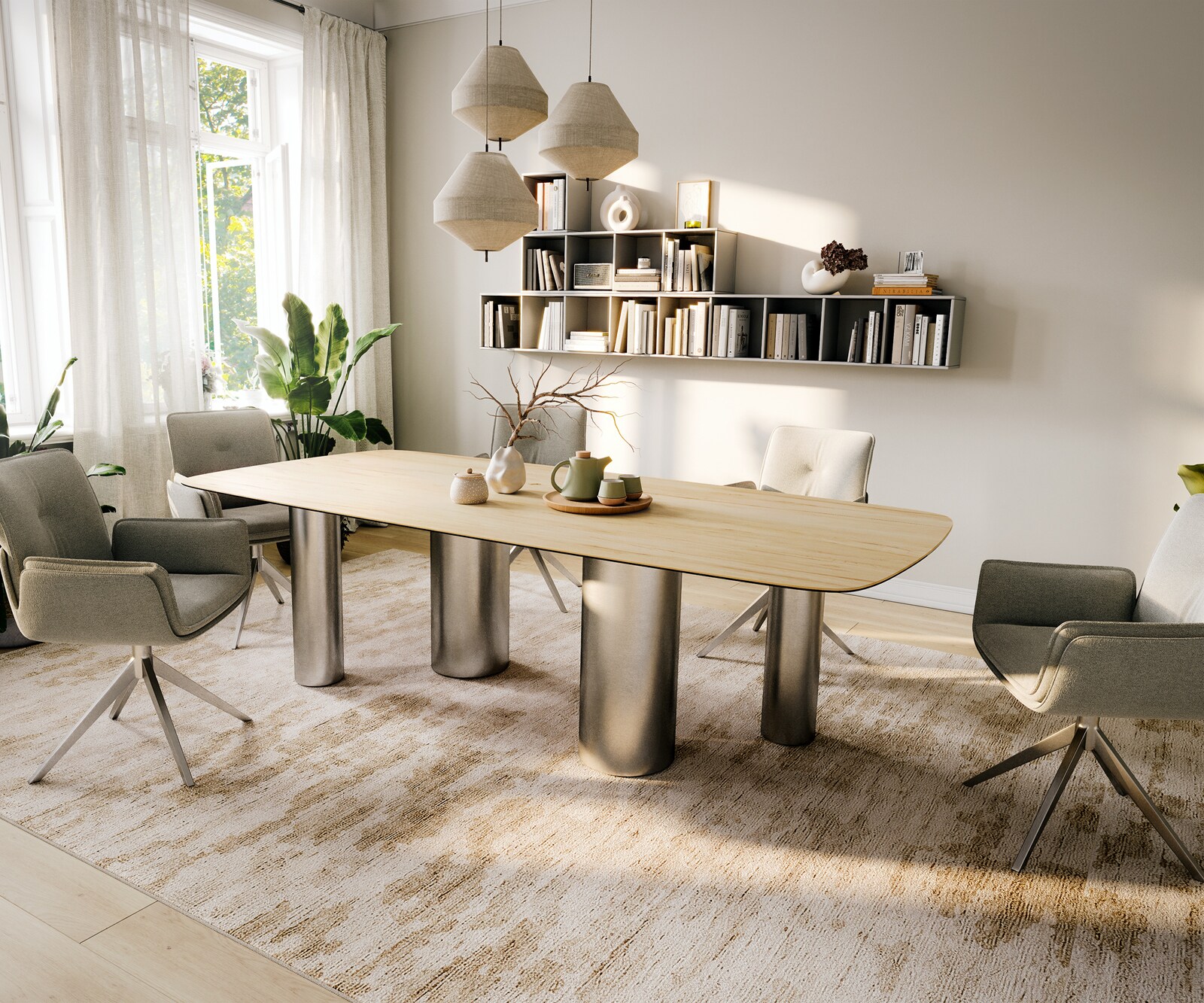 Eettafel Edge Boot 260x120 cm Keramiek Laminam® Sabbia Eichefarbig Pilier Roestvrij staal gebürstet 7