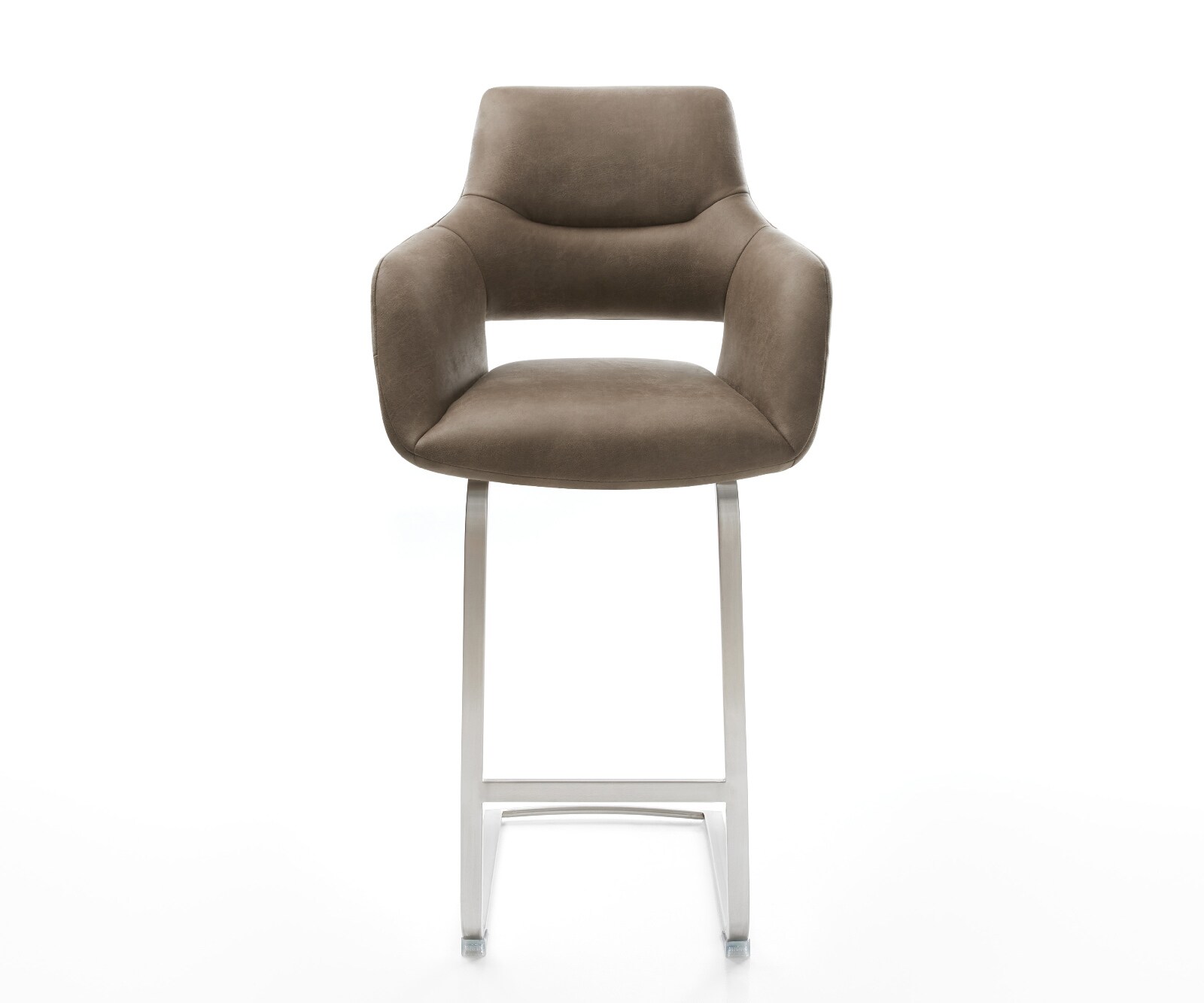 Barstoel Yago-Flex Microvezel Taupe Vintage Vrijkantelframe plat roestvrij staal Zilver Pocketvering 2