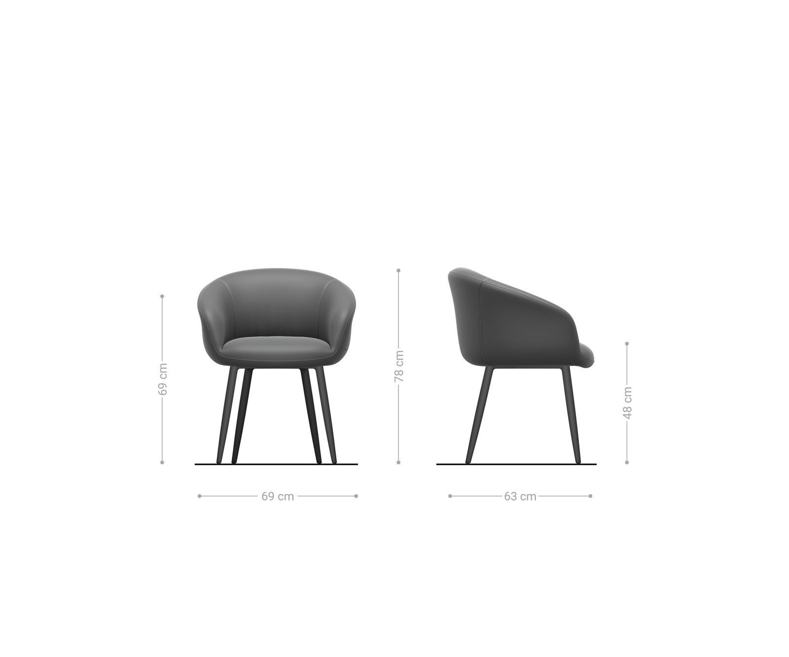 Eetkamerstoel Vinka-Flex met armleuning echt leer zwart 4-poot conisch roestvrij staal pocketveer kern 6