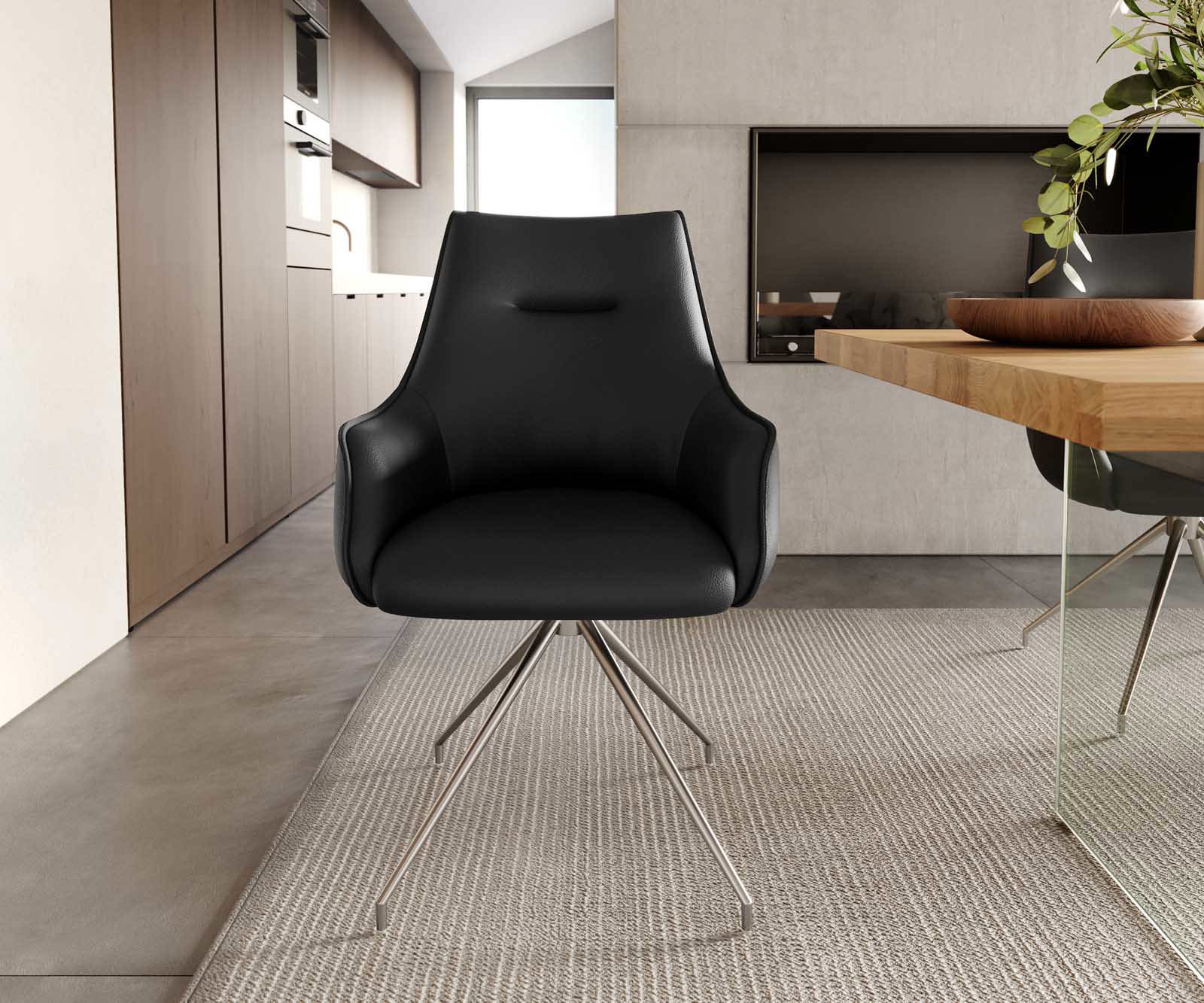 Draaistoel Alja-Flex met armleuning echt leer zwart kruisframe conisch roestvrij staal 180° draaibaar pocketveer kern 1 Draaistoel Alja-Flex met armleuning echt leer zwart kruisframe conisch roestvrij staal 180° draaibaar pocketveer kern 1