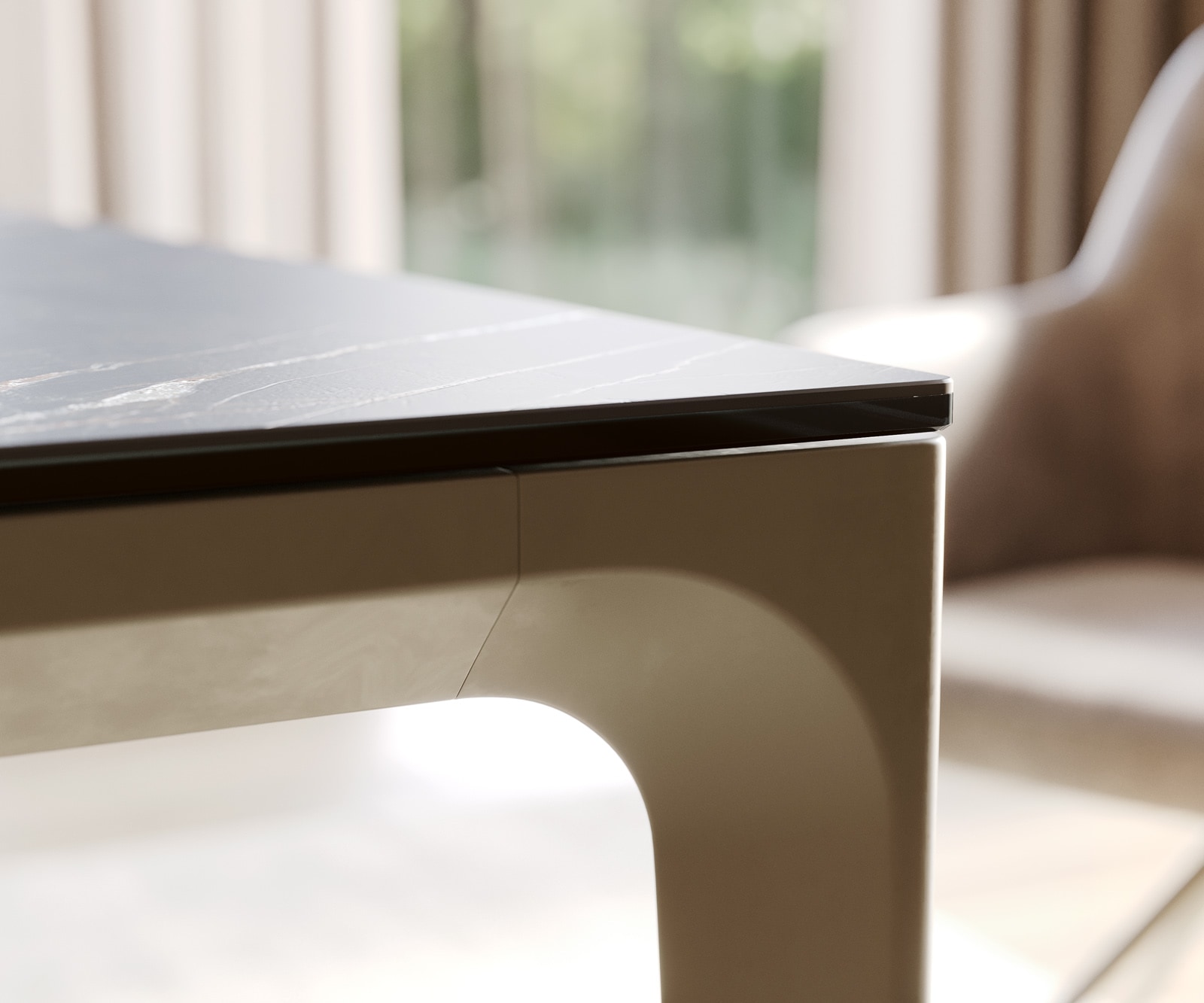 Eettafel Escina 200x100 cm keramiek Laminam®Noir Desir Bruin Aluminium onderstel 8