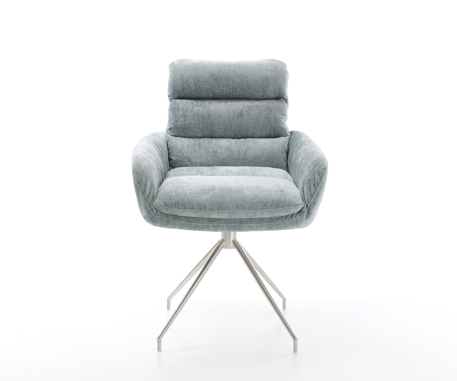 Draaistoel Abelia-Flex met armleuning chenille pastelblauw kruisframe conisch roestvrij staal 180° draaibaar 1 Draaistoel Abelia-Flex met armleuning chenille pastelblauw kruisframe conisch roestvrij staal 180° draaibaar 1