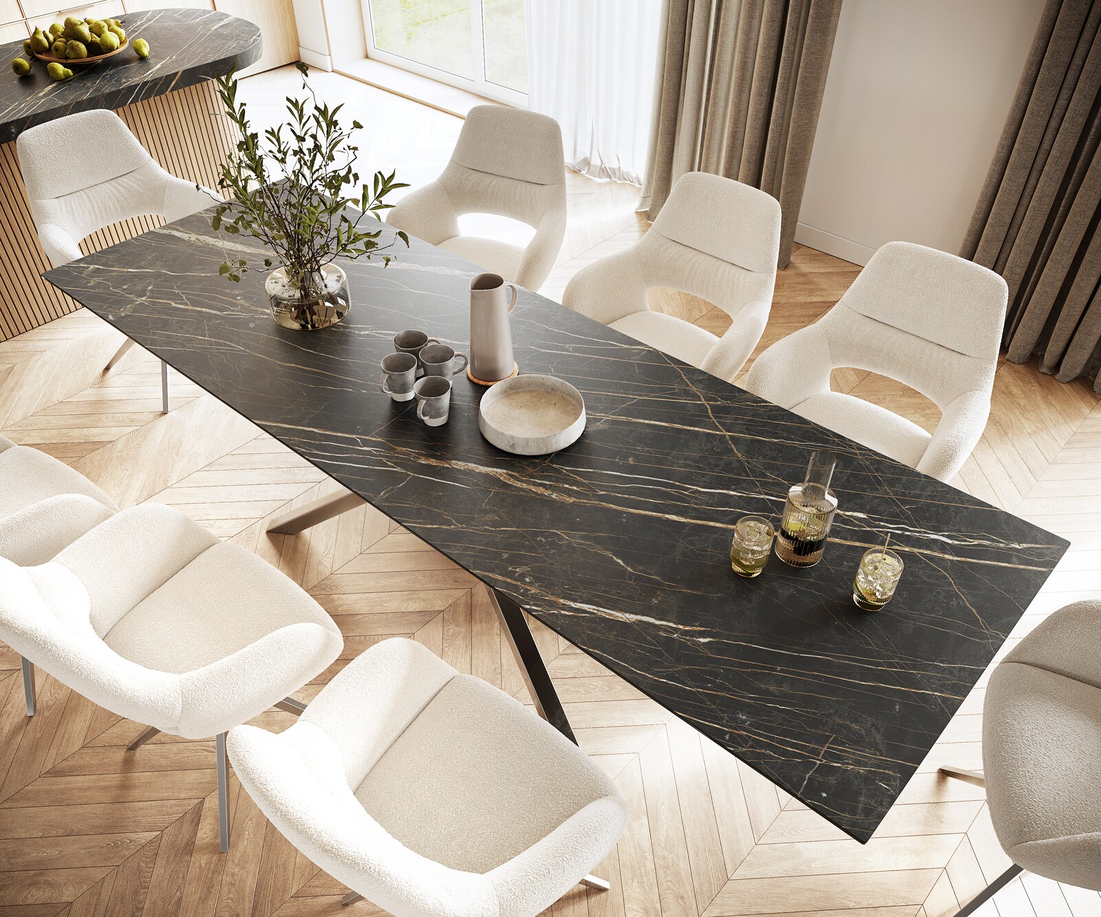 Eettafel Edge 300x100cm Laminam® keramiek bruin middenpoot kruis zilver 4