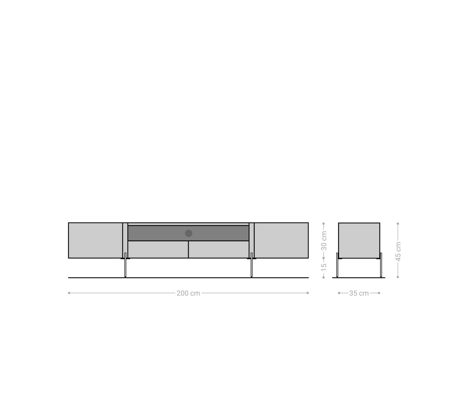 TV-meubel Secara 200 cm acacia bruin 2 deuren 2 laden marmeren poten zwart 6 TV-meubel Secara 200 cm acacia bruin 2 deuren 2 laden marmeren poten zwart 6